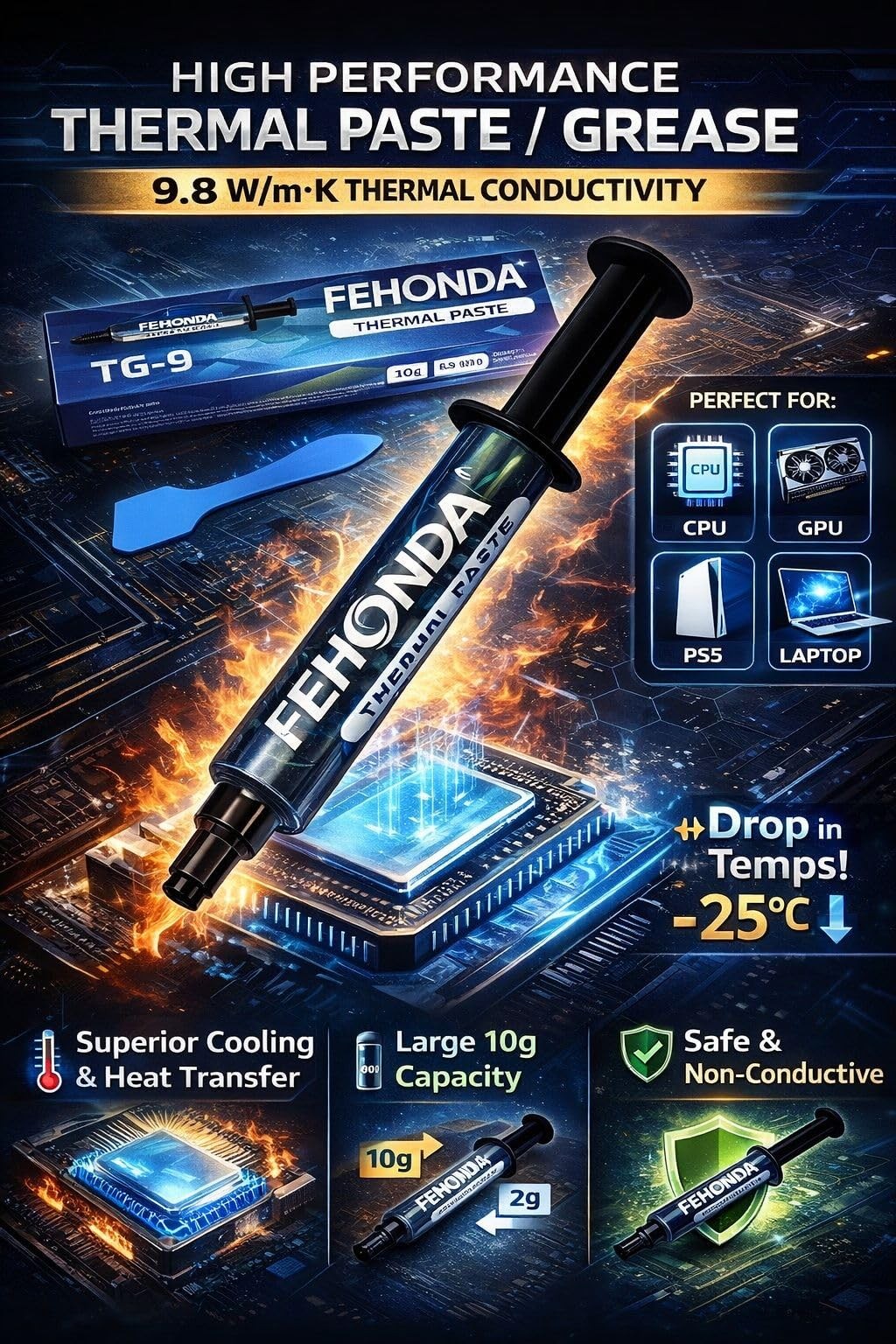 Thermal Paste 10g – 9.8 W/m·K Ultimate High Performance CPU Thermal Compound,...