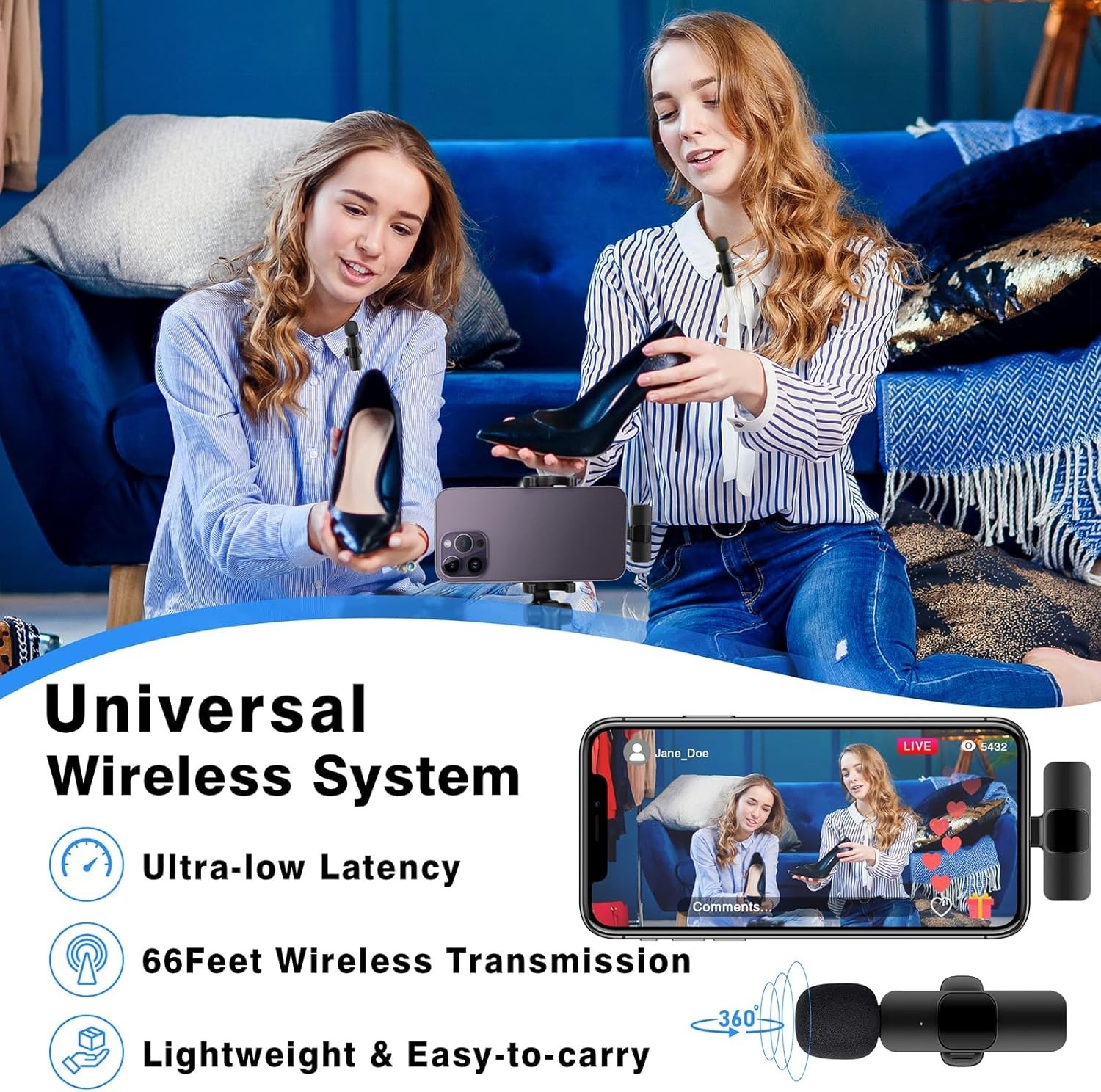 Omnidirectional Clip-On Microphone - Ideal for Vlogging and Live Streaming