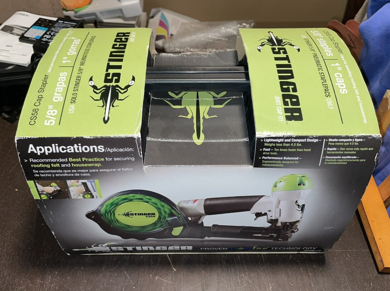 NEW! Stinger Pneumatic Cap Stapler Nailer Air Gun With Case (Model: CS58)