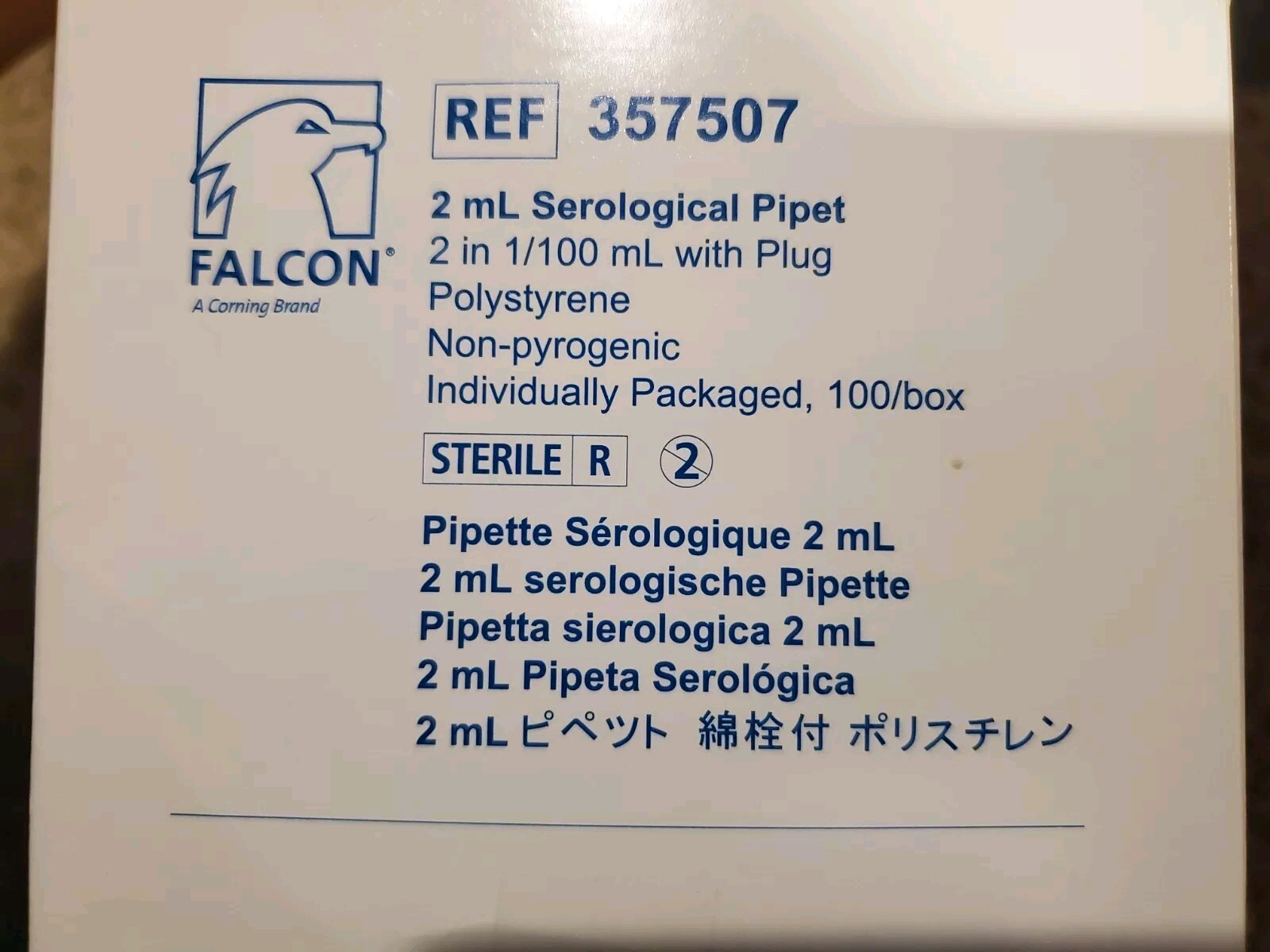 Falcon Serological Pipette 2 ml with Plug PS Total of 135 Pipets, 1/100ml New.