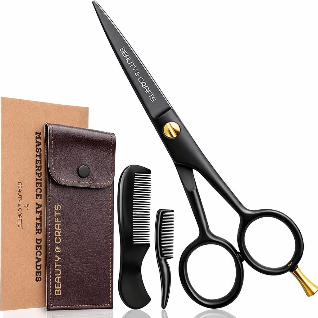 Beauty & Crafts 5� Professional Beard & Mustache Scissors for Men | German Stain