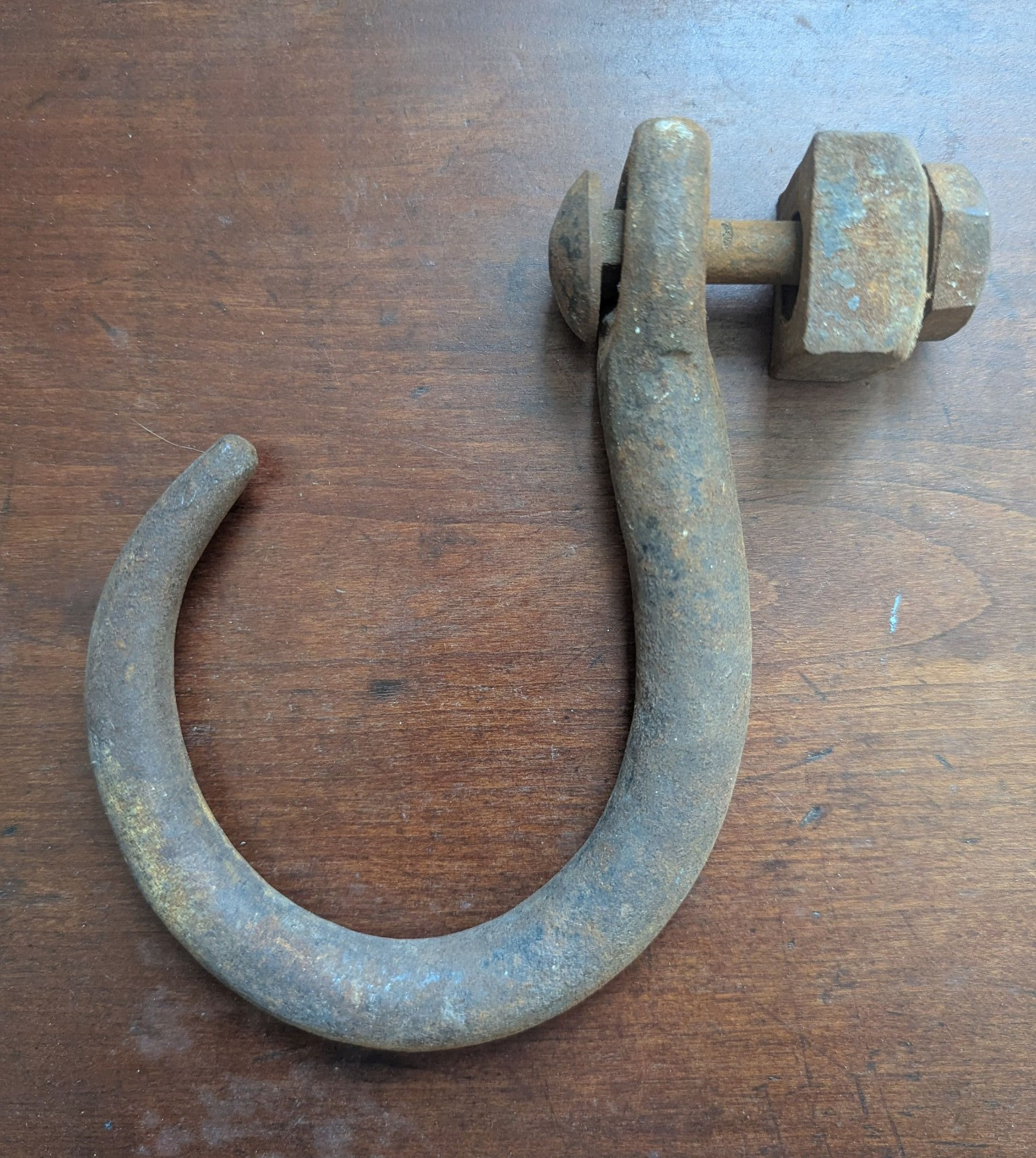 Antique Vintage Large Blacksmith Forged Iron HOOK - heavy duty and sturdy
