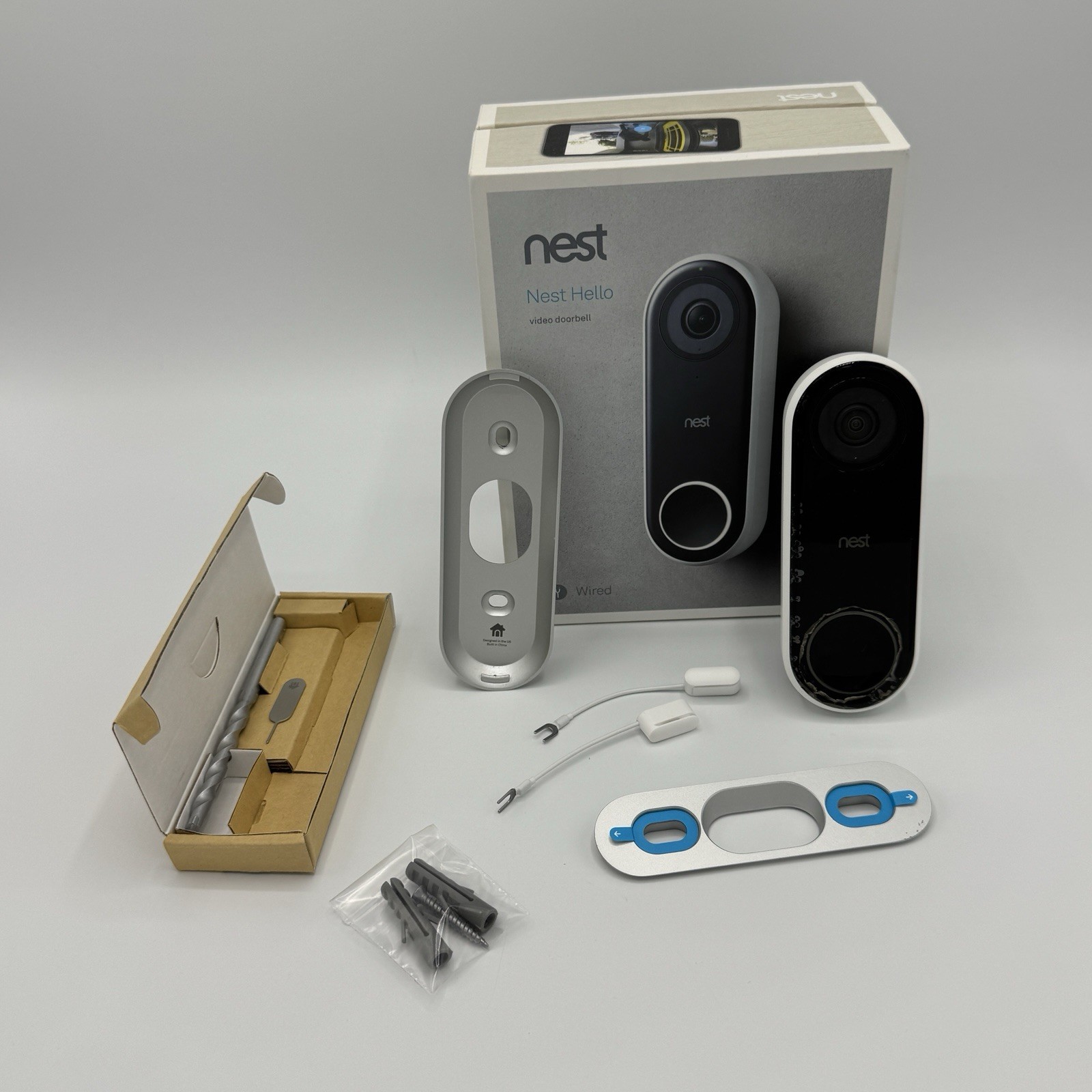 Nest Hello A0077 Video Doorbell Untested For Parts w/ Mounts Wires Box