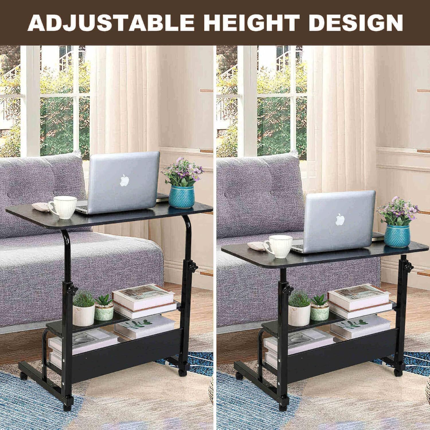 Adjustable Height Mobile Computer Desk Rolling Desk w/Wheels Home Office Desk US