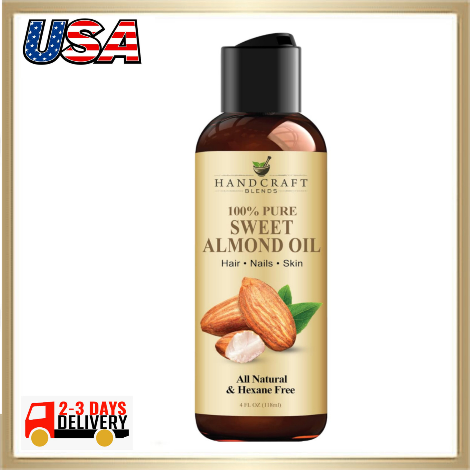 Handcraft Blends Sweet Almond Oil - 4 Fl Oz - 100% Pure and Natural - Premium G