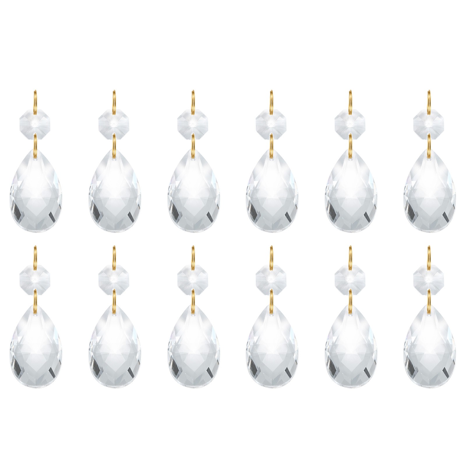 10Pcs 38mm Clear Crystal Teardrop w 14mm Octagonal Beads Clear