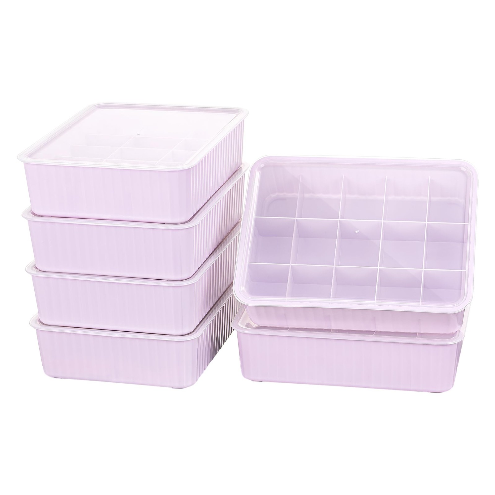 15 Cells Plastic Underwear Sock Drawer Organizer with Lid, Lidded Storage Box...