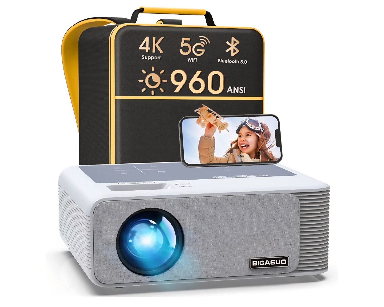 BIGASUO 960ANSI Projector with WiFi and Bluetooth - 1080P HD
