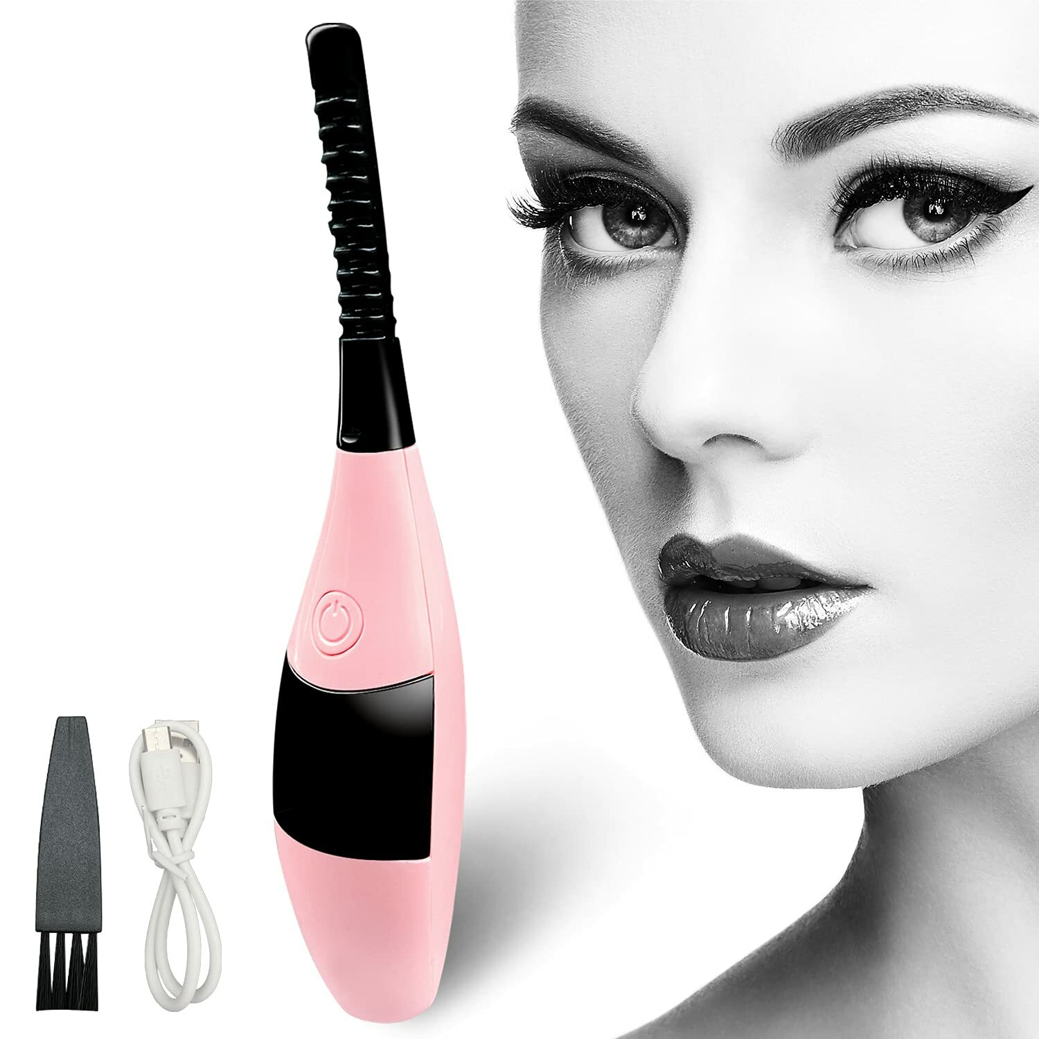 Electric Heated Eyelash Curler for Women with LCD Display Rechargeable USB, Pink