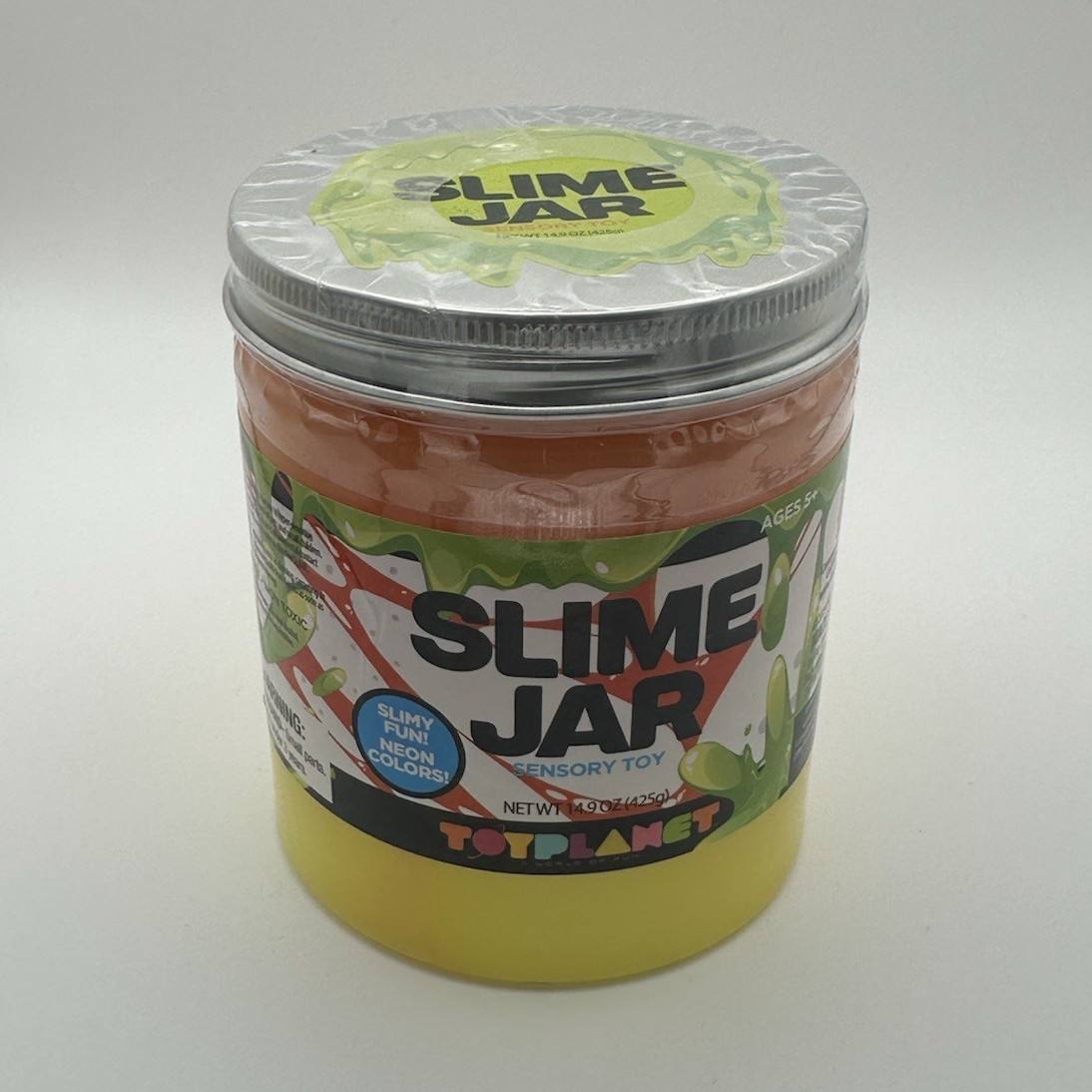 Toy Planet Slime Jar Sensory Toy Two-Tone Neon Yellow & Orange Ages 5+