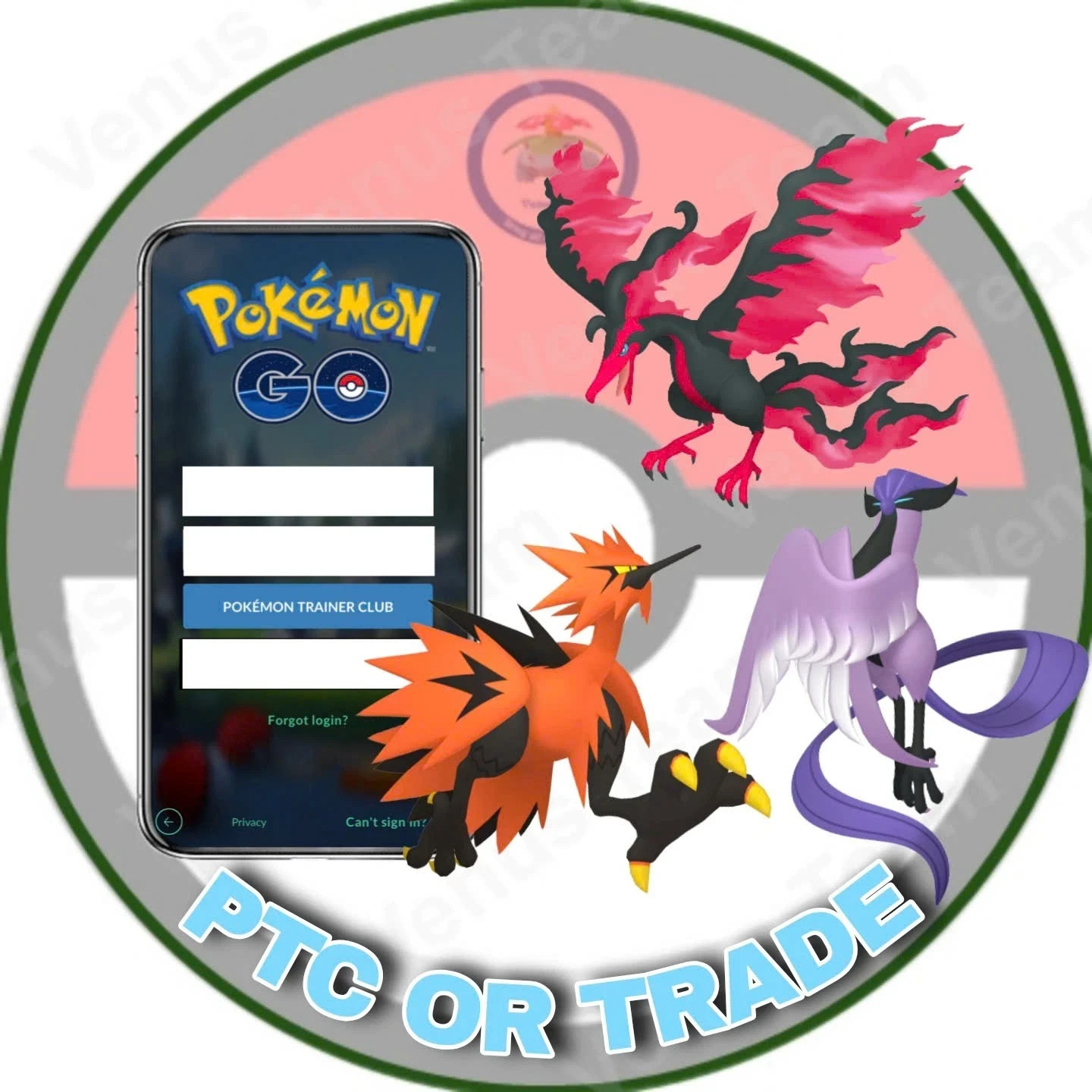Pokémon Go - Galarian Bird - Moltres/Zapdos/Articuno - PTC 80K OR 1Mil Dust