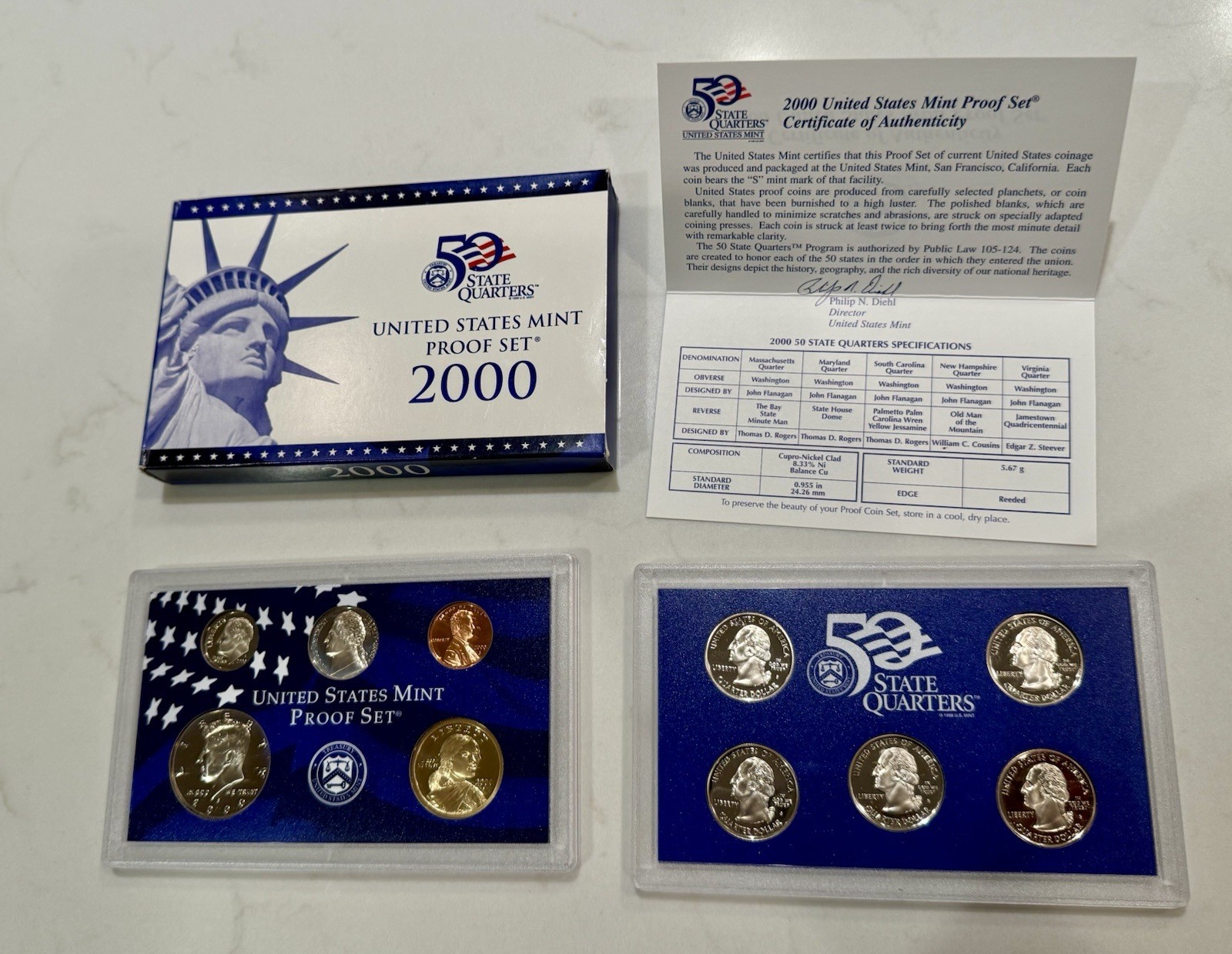 US Mint 2000 S Proof 10 Coin Set with State Quarters OGP BOX + COA San Francisco