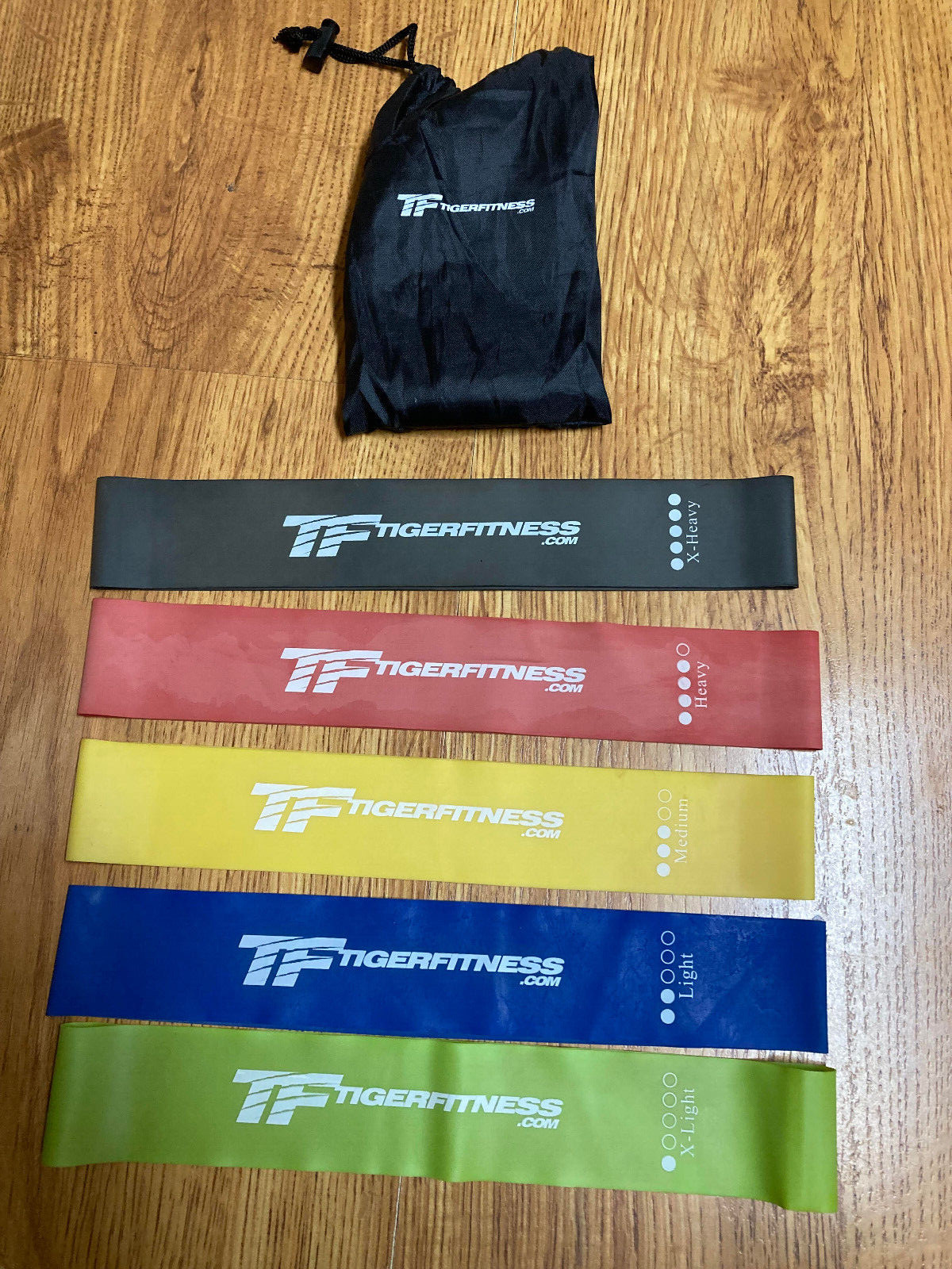 TF Tigerfitness.com Resistance Bands (12in w/o stretching) includes storage bag