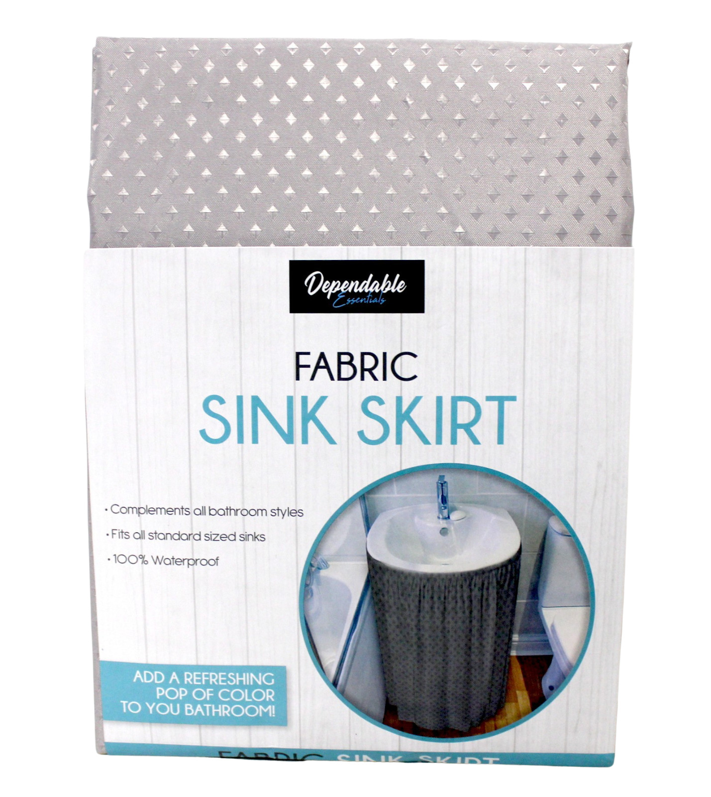 Diamond Stitch Fabric Bathroom Sink Skirt Utility Sink Waterproof Silver Gray