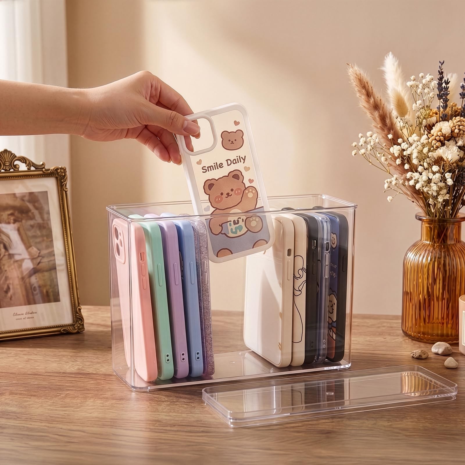 Hacaroa 2 Pack Phone Case Organizer Lid, Clear Plastic Cell Phone Case Storage