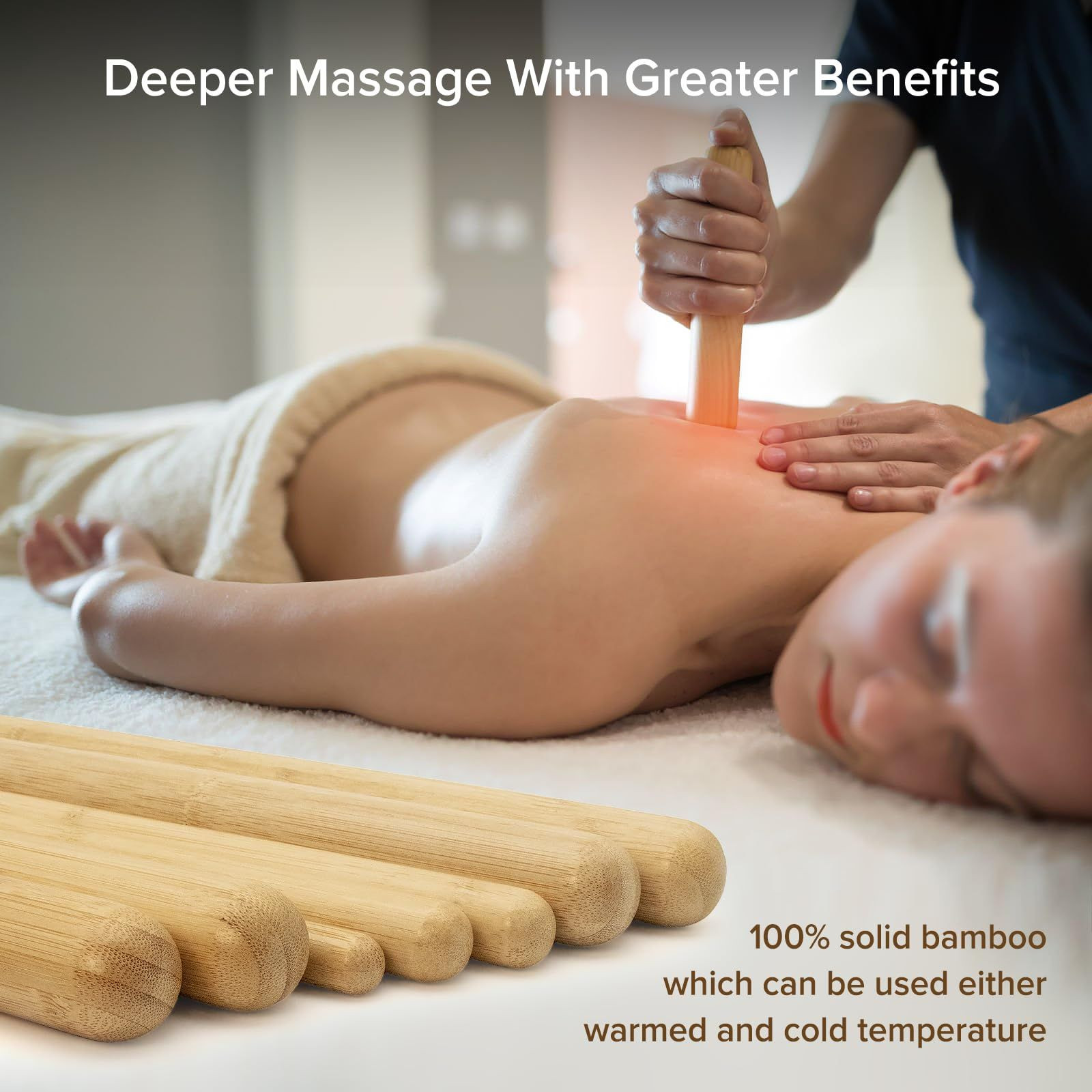 4PCS Solid Bamboo Massage Sticks & Guasha Set with Roller/Stick - Natural