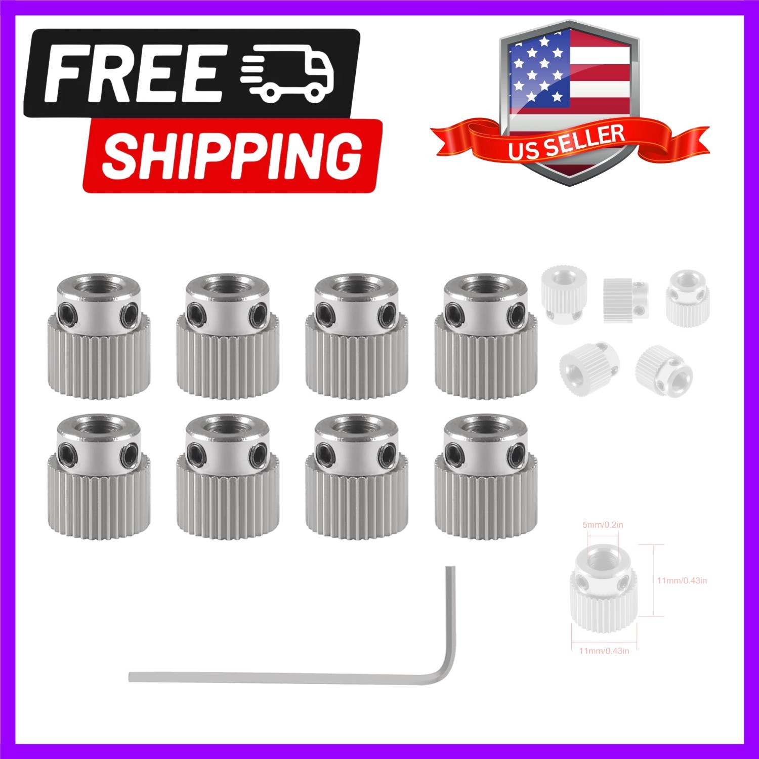 Durable 36 Teeth Stainless Steel Extruder Wheel Gear for 3D Printers – 8 Pcs