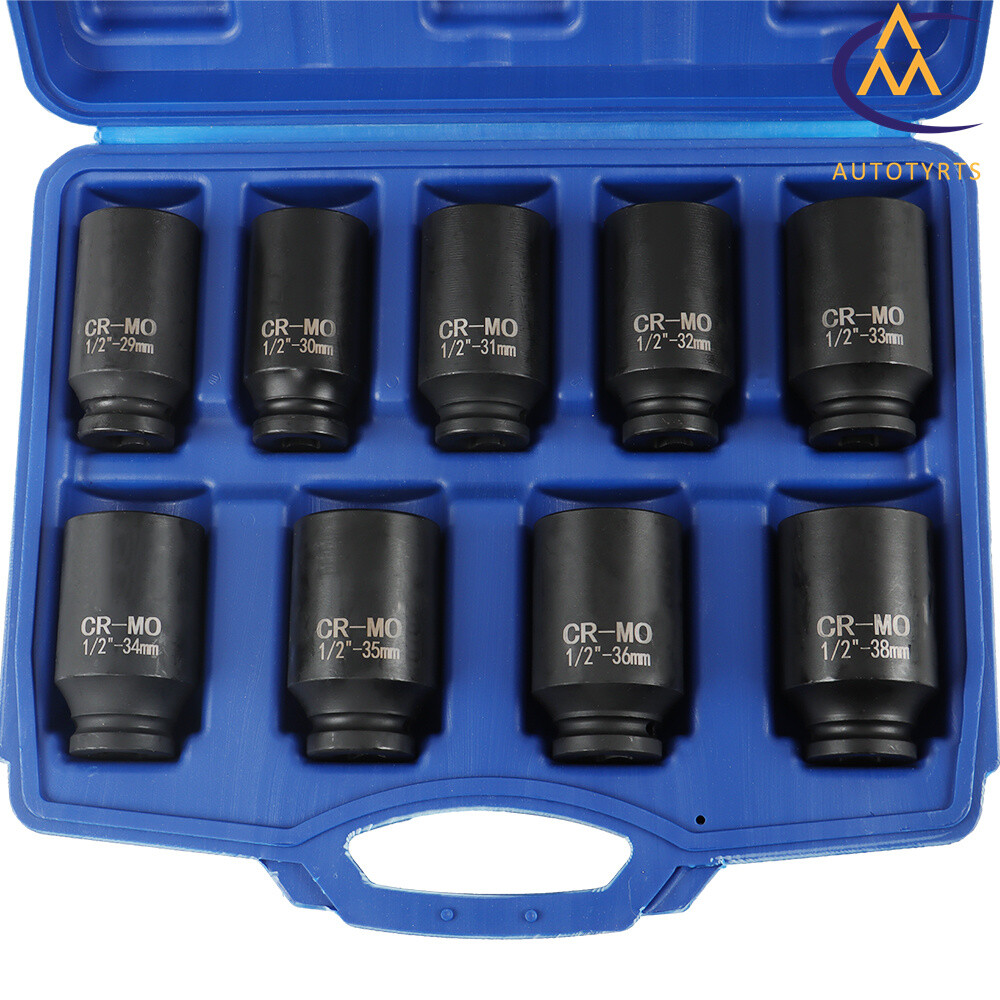 Deep Impact Socket Set 1/2" Drive Metric Axle Hub Nut Socket 29-38mm 9Pcs