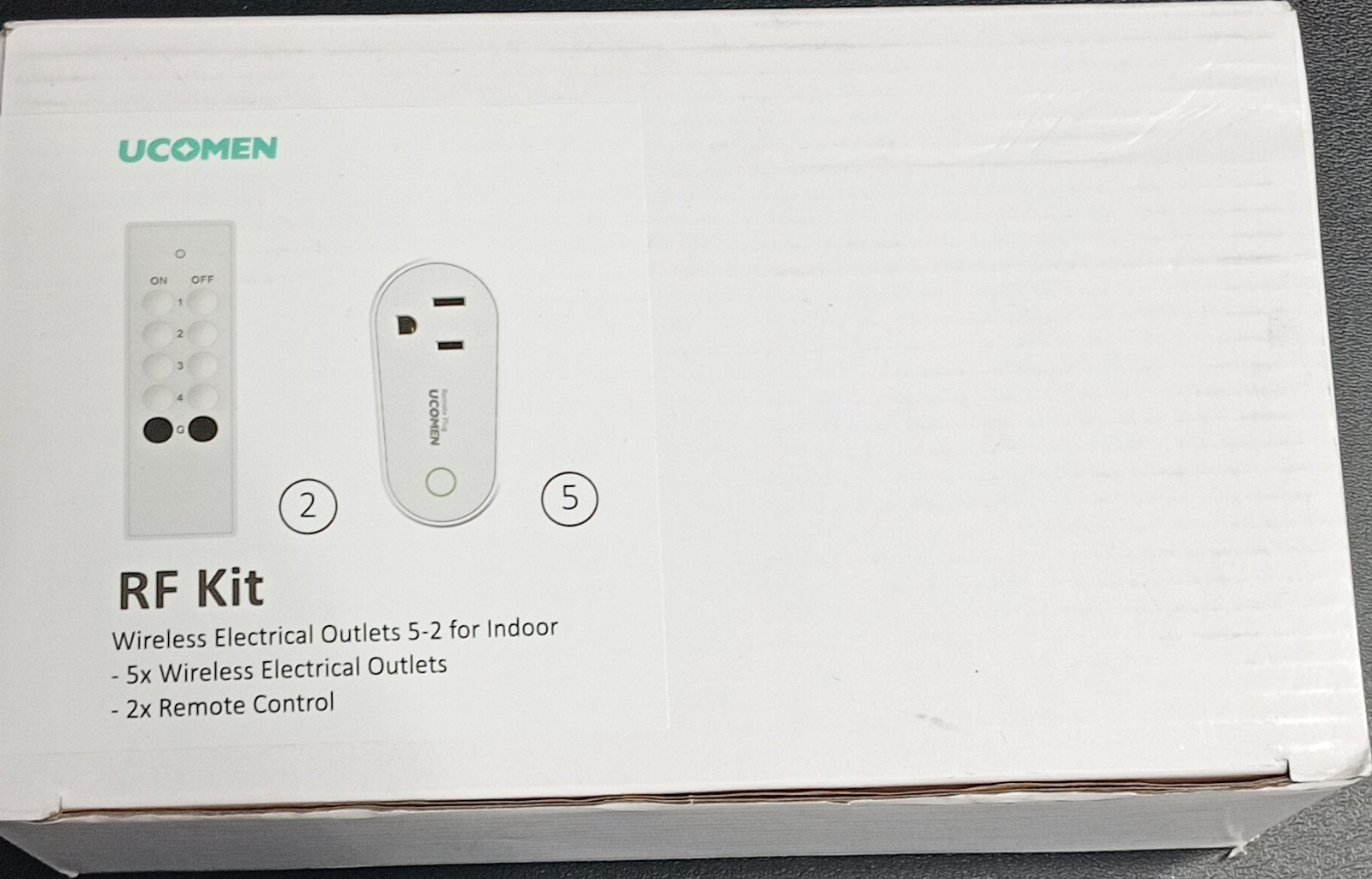 UCOMEN Wireless Remote Outlet Kit, 5 Outlets, 2 Remotes, White