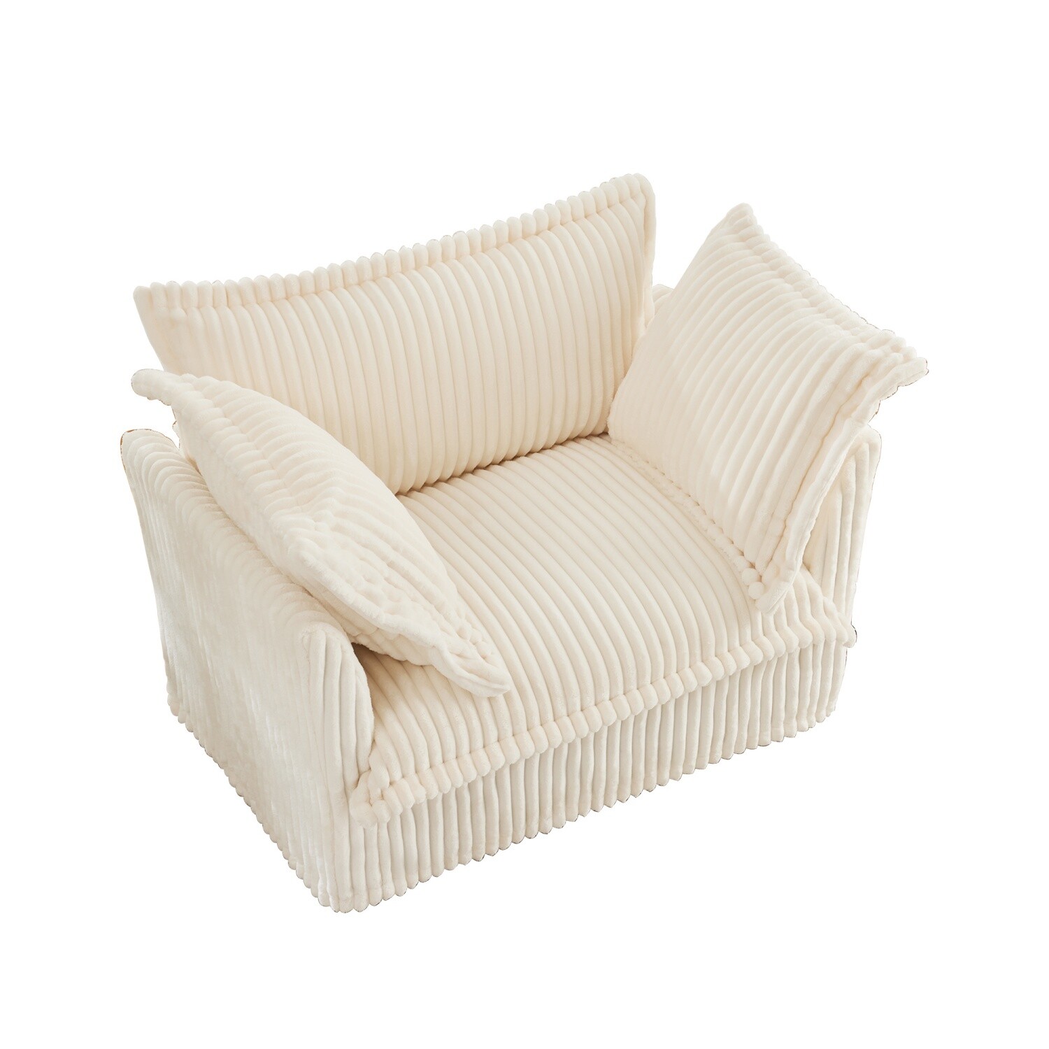 Single Sofa Corduroy Upholstered Armchair Living Room Furniture w/ Pillow Cream