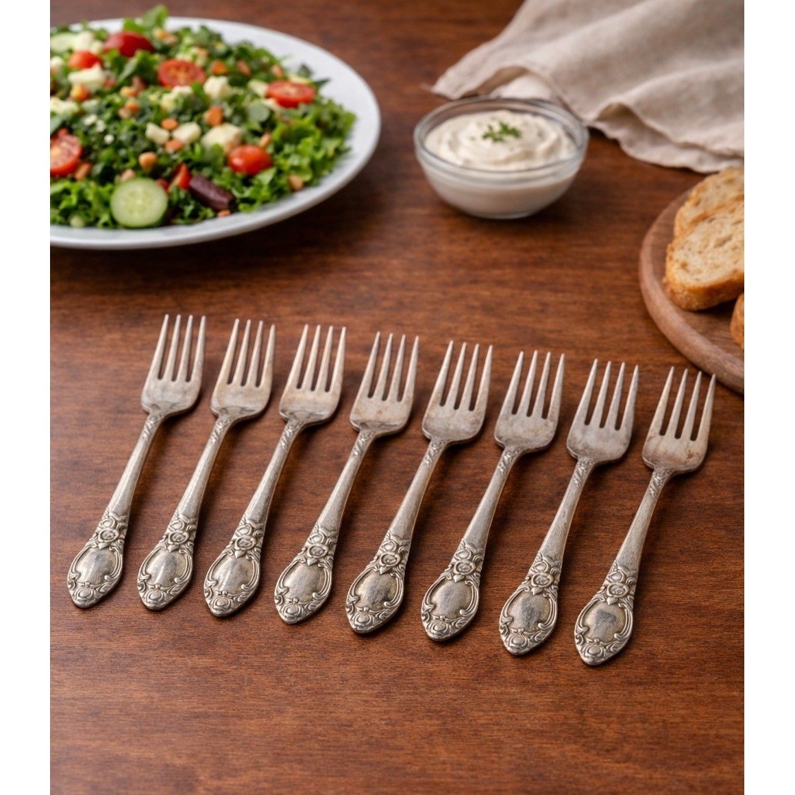 Vtg Oneida Community Ballad/Country Lane Pattern 8 Pcs Salad Fork 7"