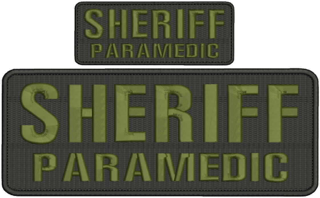 Sheriff PARAMEDIC Embroidery Patches 4x10 and 2x5 hook Od green
