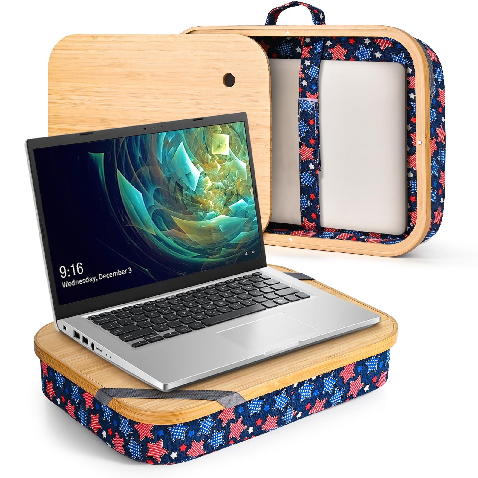 Mayjoy Bamboo Laptop Lap Desk with Storage, Removable Cover, Navy Star