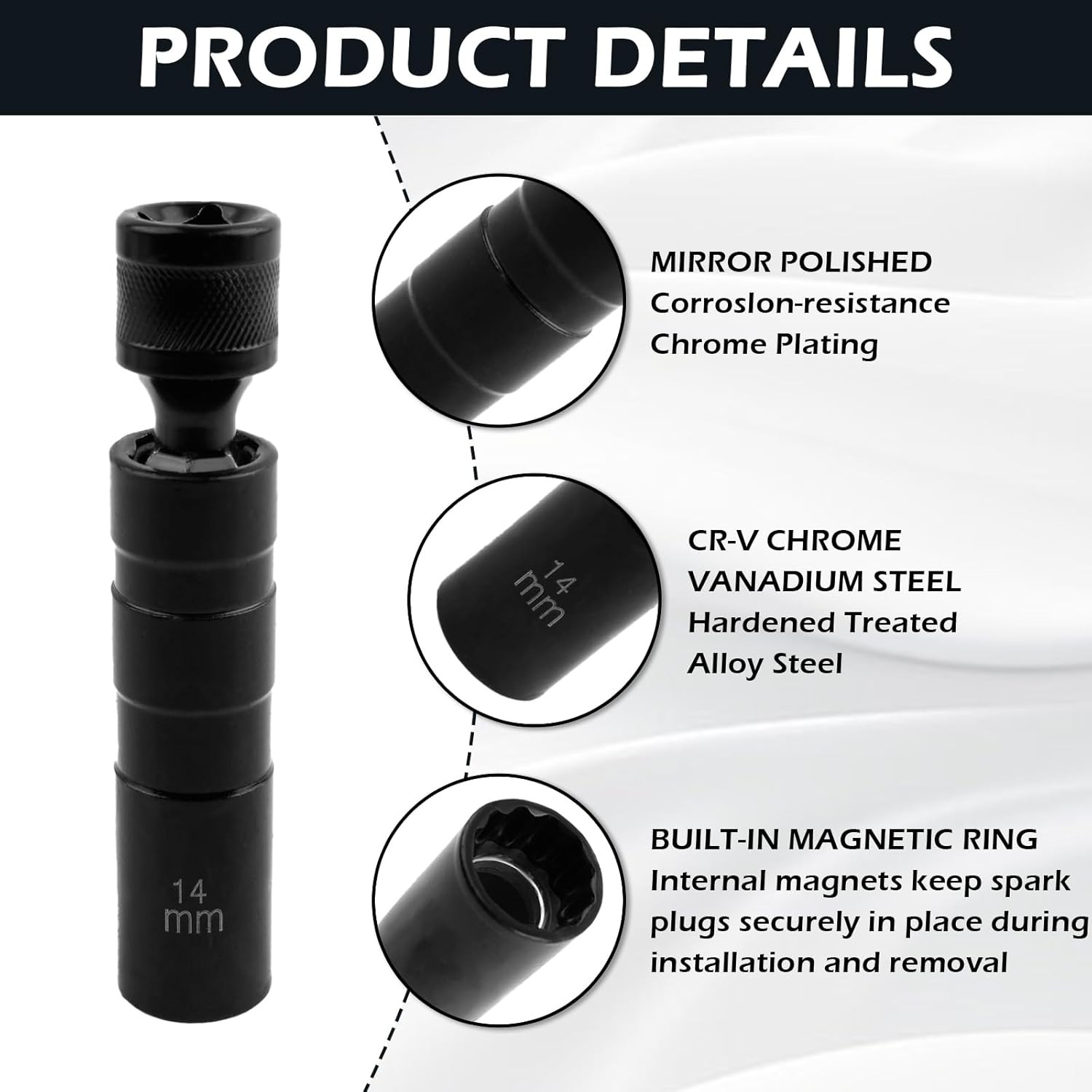 14mm&16mm Spark Plug Socket Set, 360-Degree Rotation Spark Plugs Removal Tool wi