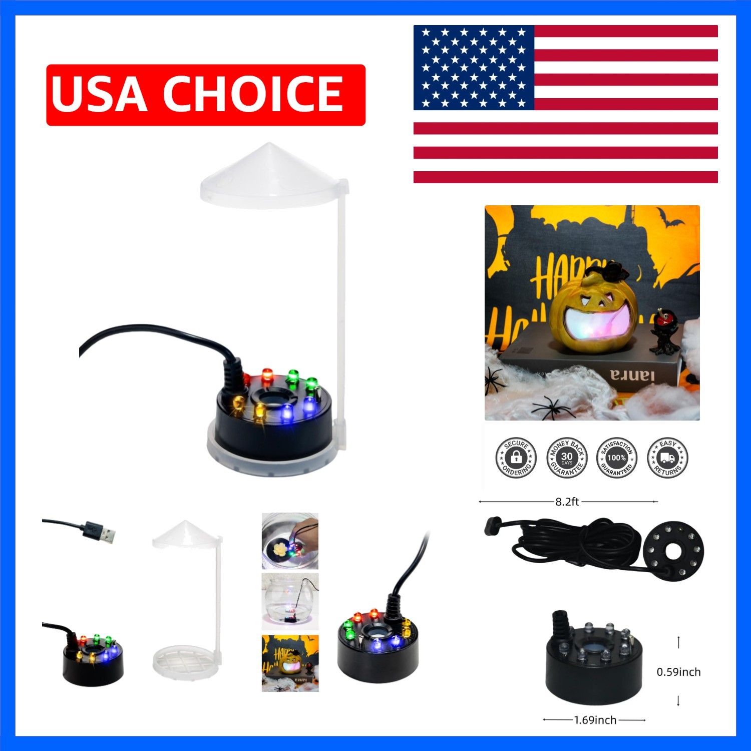 USB Mist Maker Fogger 8 LED Ultrasonic Cool Mist Fountain Humidifier for Hall...