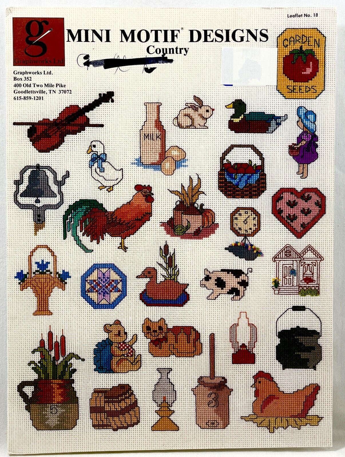 1984 Graphworks Mini Country Motif Designs 18 Cross Stitch Pattern Booklet 13092