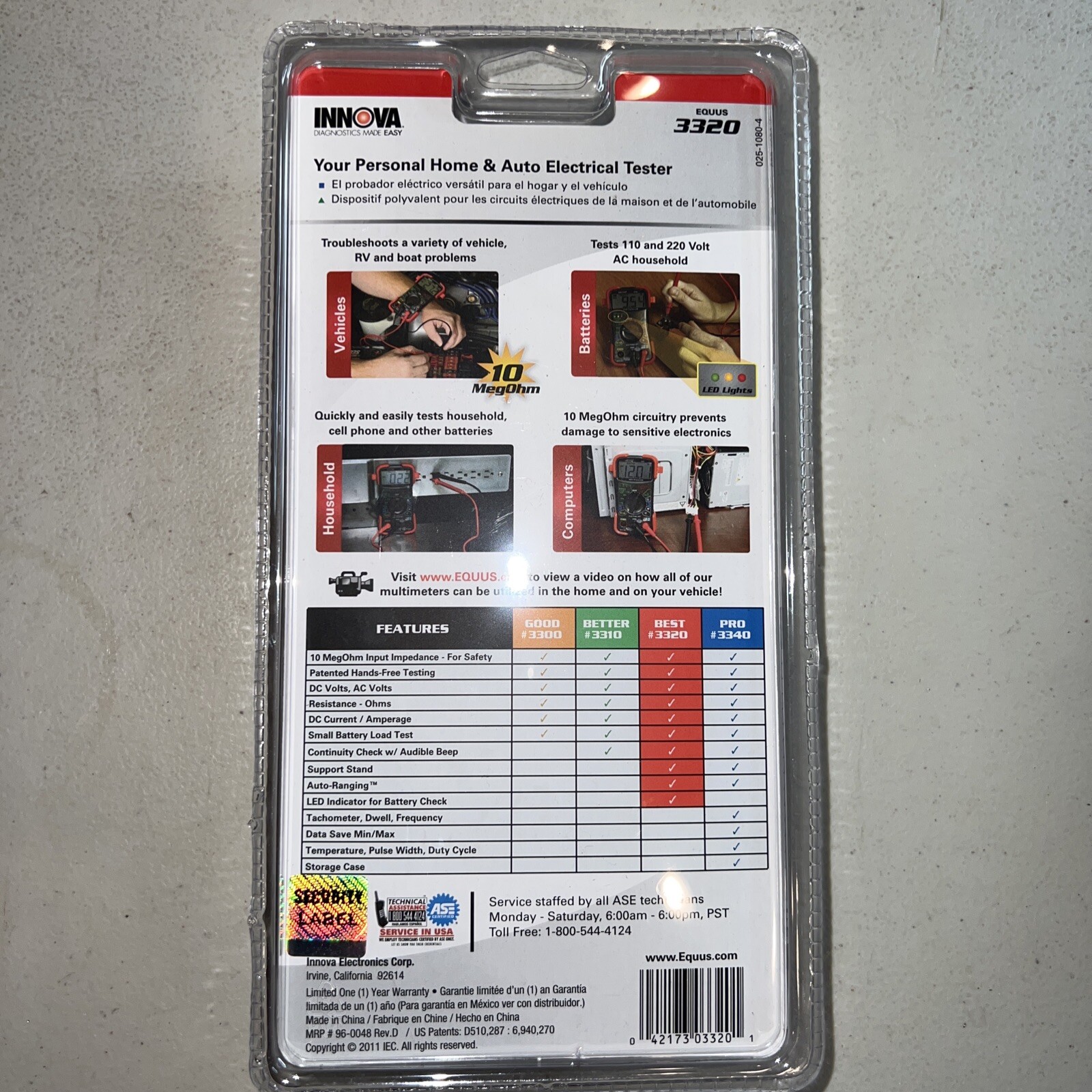 Innova 3320 Auto-Range Digital Multimeter (10 MegOhm)/UL, 9 Function