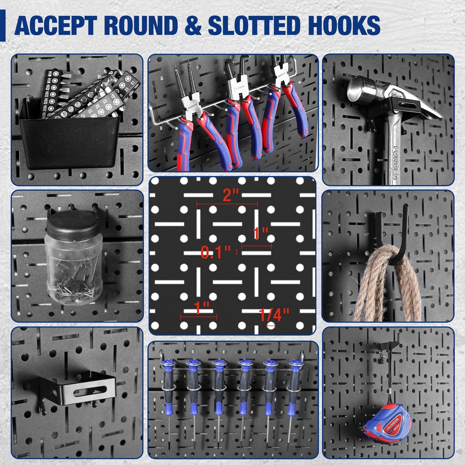 WORKPRO 2PACK Metal Pegboard Wall Organizer 16"x 32" Heavy Duty Garage Peg Board