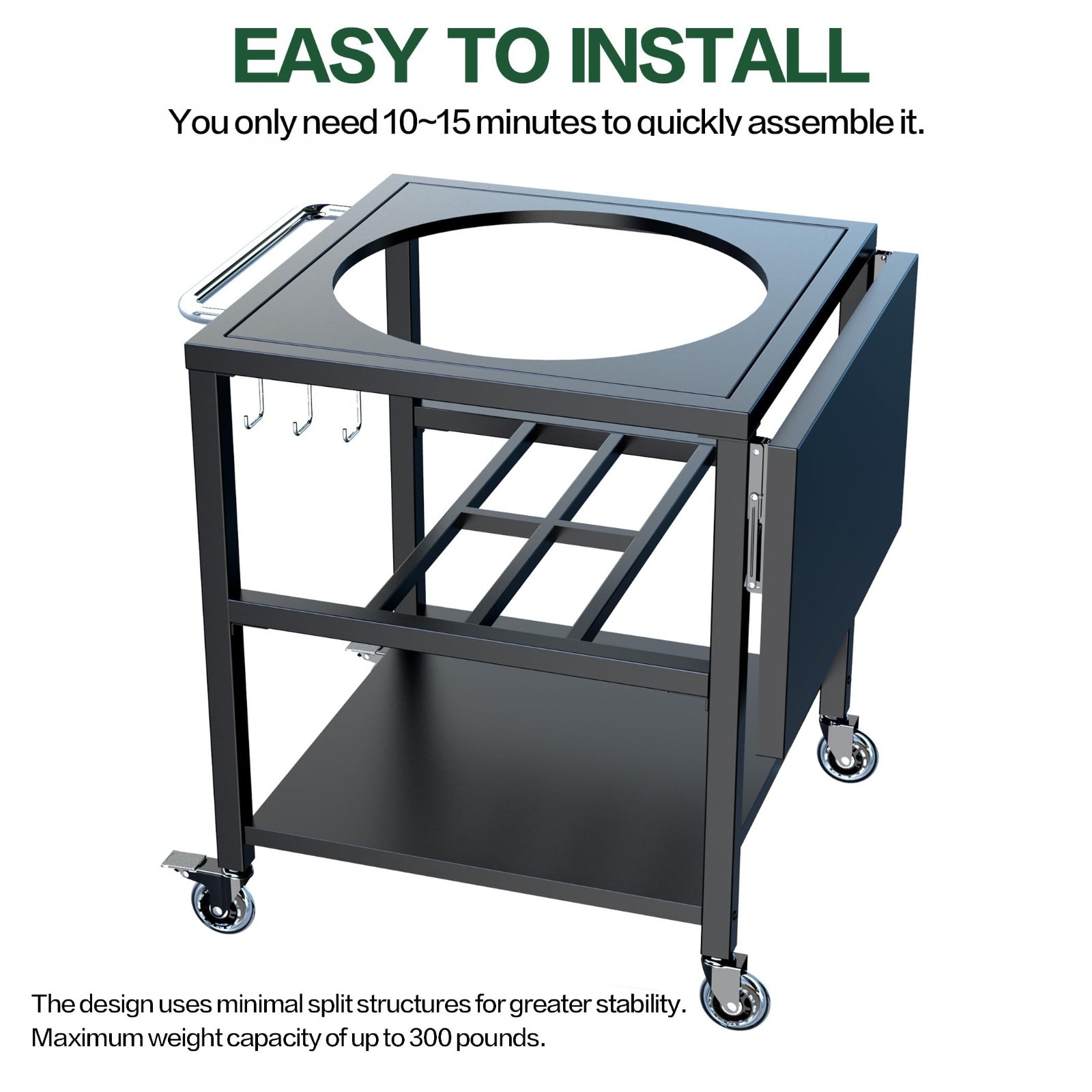Table Cart for Large Big Green Egg with Side Table & Shelf