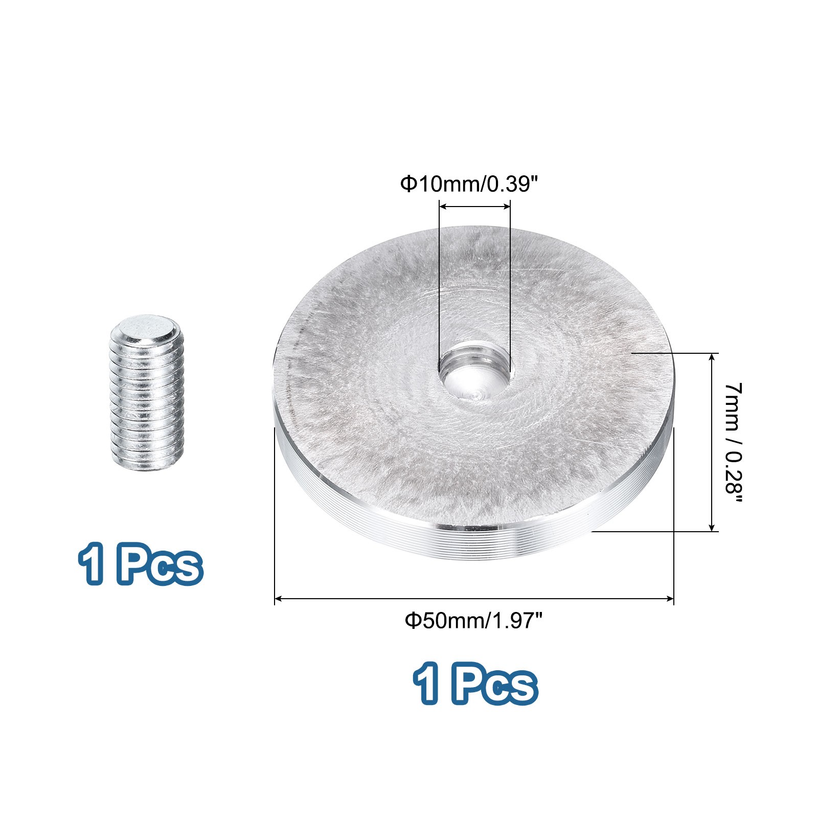 1pcs M10 Thread 50mm Diameter Round Shape Aluminum Disc Hardware, Silver