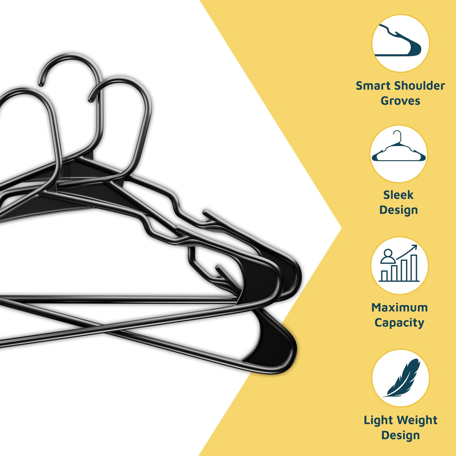 50 PCS Black Plastic Clothes Hanger Set Versatile Slim Space-Saving Non-Slip
