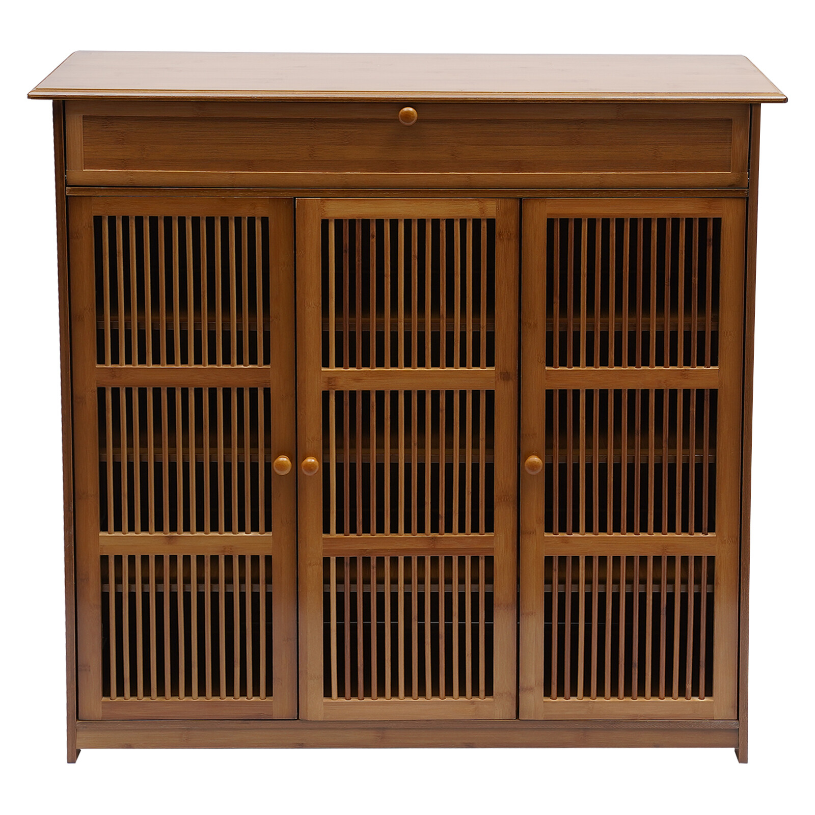 Shoe Storage Cabinet 4 Tier Bamboo Entryway Shoe Shelf Shutter Door Shoe Organiz