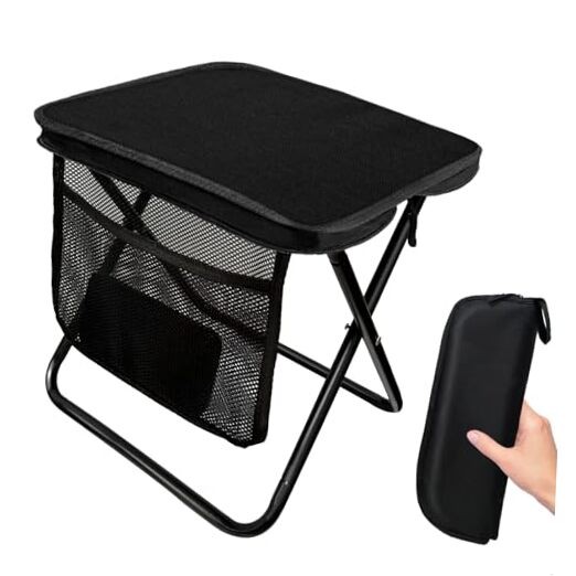Portable Folding Stool 13 Inch Camping Stool for Adults with Side 13" Black