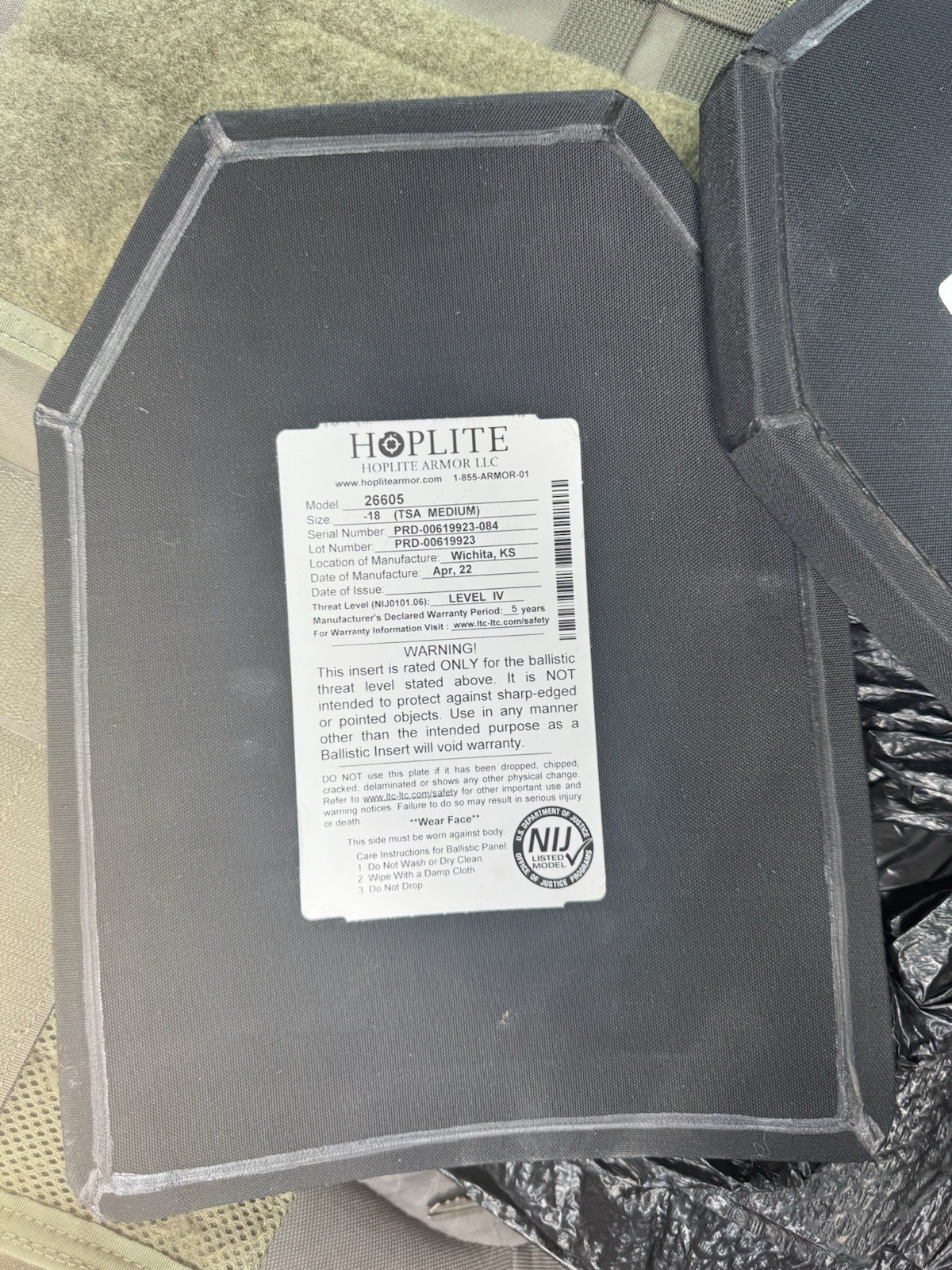 Hoplite Armor Ballistic Plate Level III+ Protection
