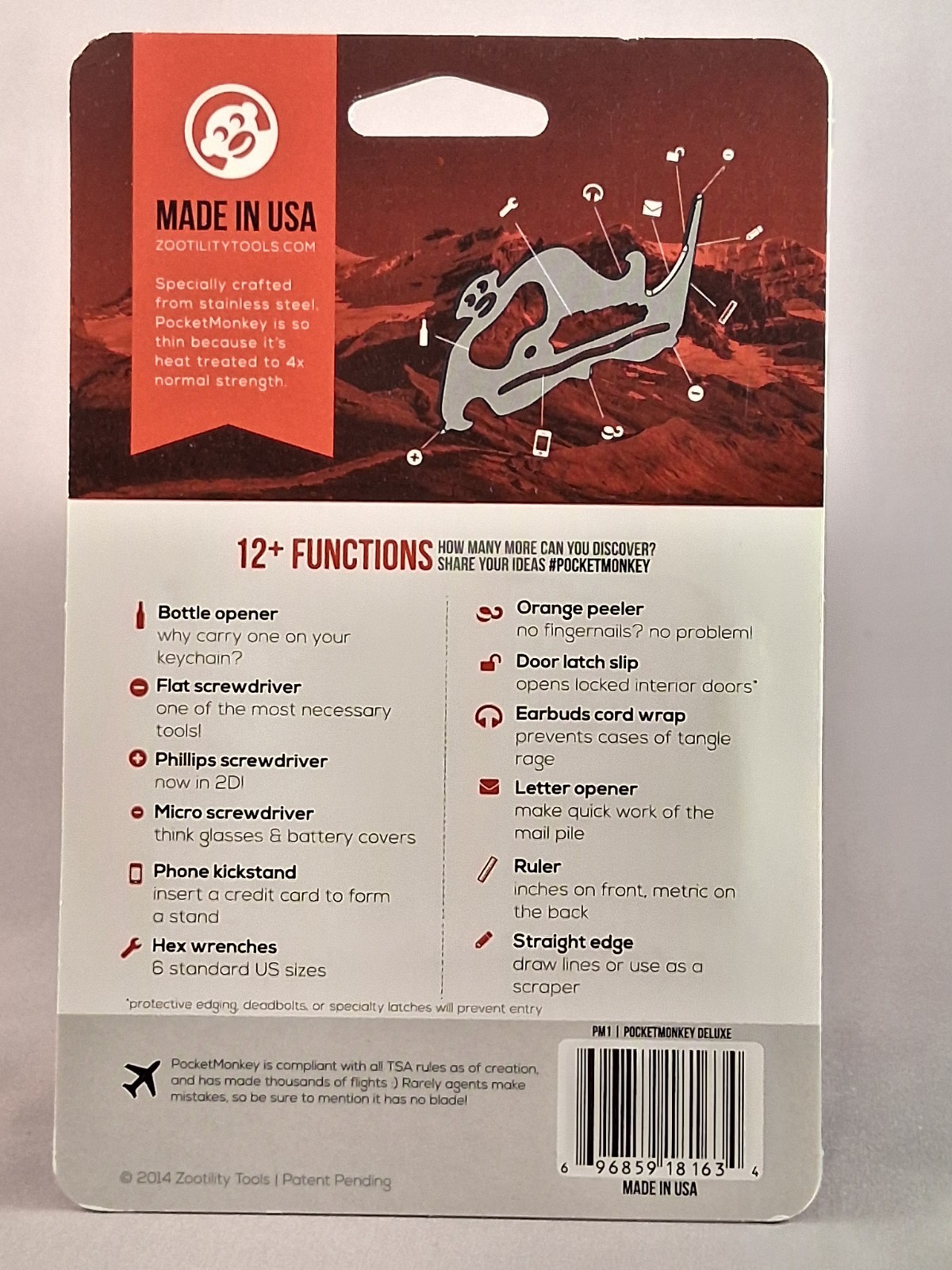 ZOOTILITY - POCKET MONKEY MULTI-TOOL 12 + FUNCTIONS ,TSA COMPLIANT (USA Made)