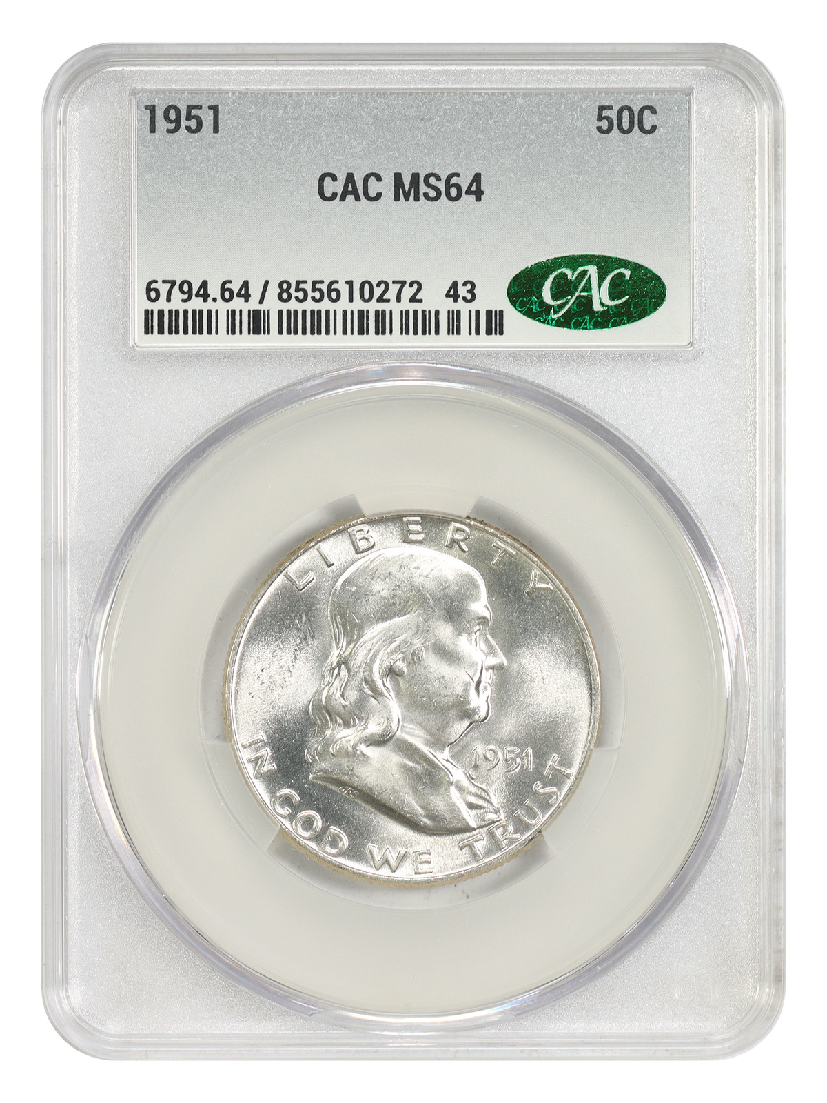1951 50C CACG MS64 - Franklin Half Dollar