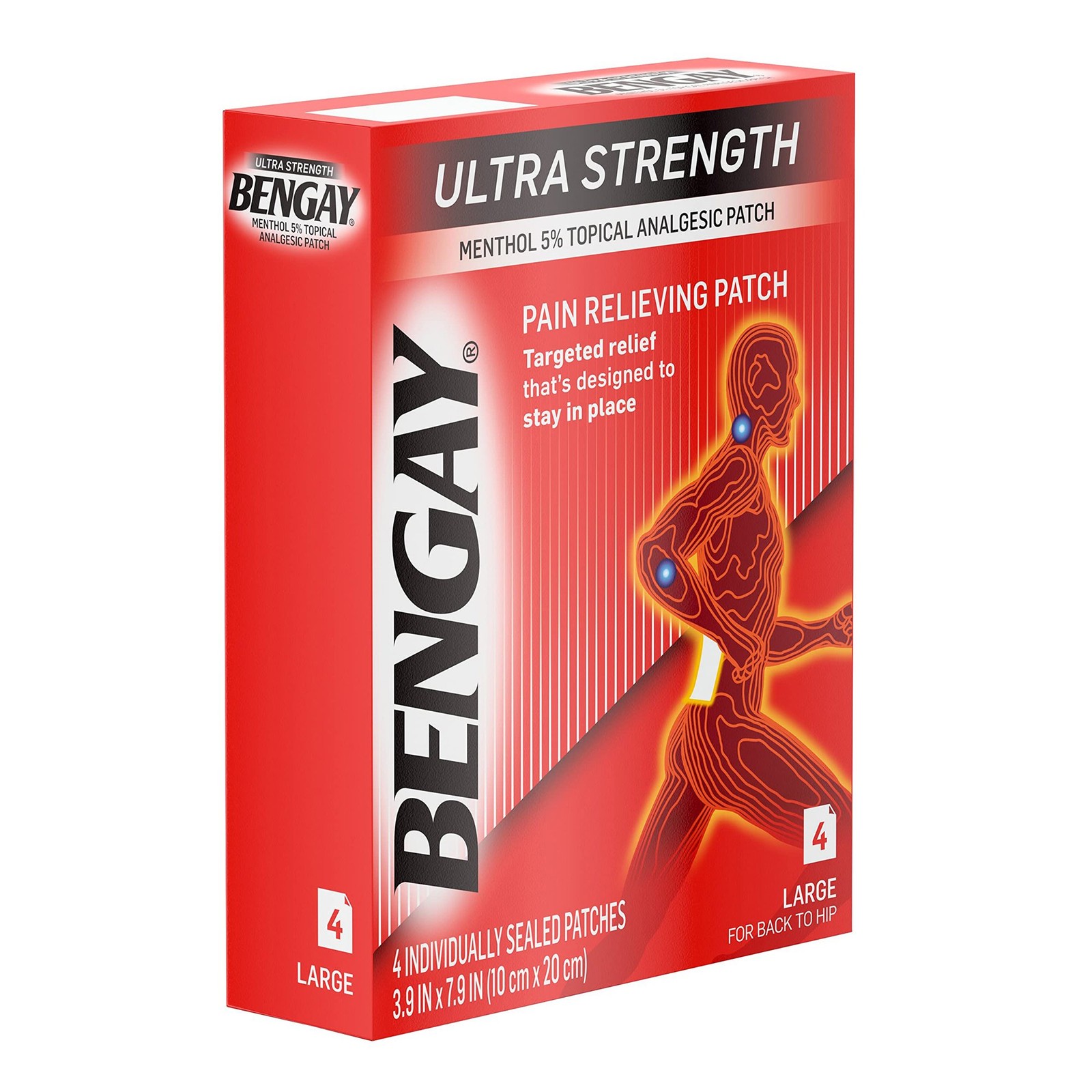 Bengay Ultra Strength Pain Relief Menthol Patch Box 5% Strength 4 Ct