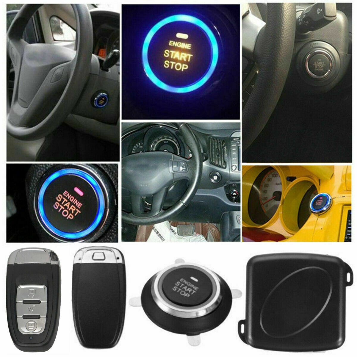 Car Keyless Entry Engine Start Alarm System Kit Push Button Remote Start Stop