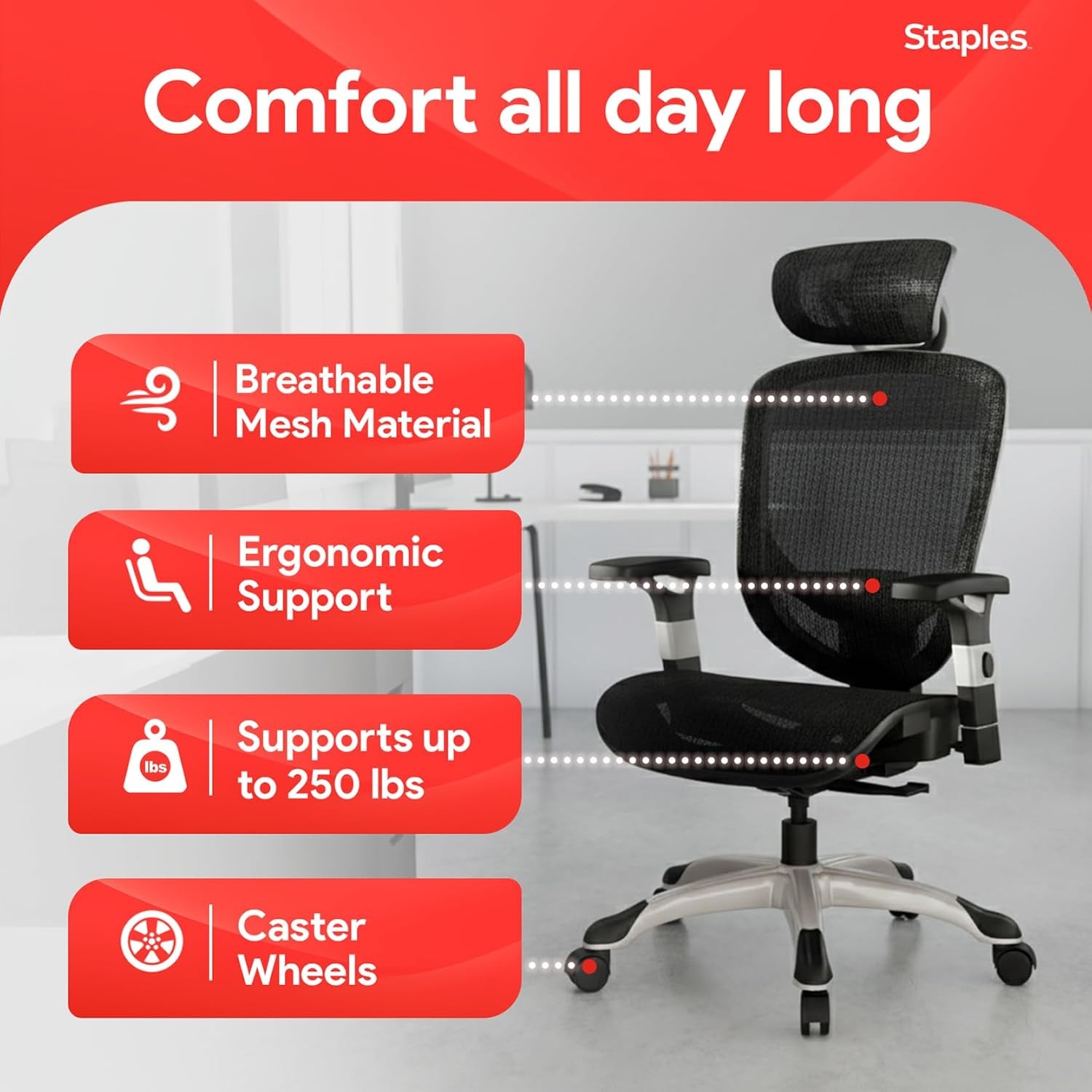 Hyken Ergonomic Task Chair, Mesh, Ergonomic, Lumbar Support, Swivel, Black