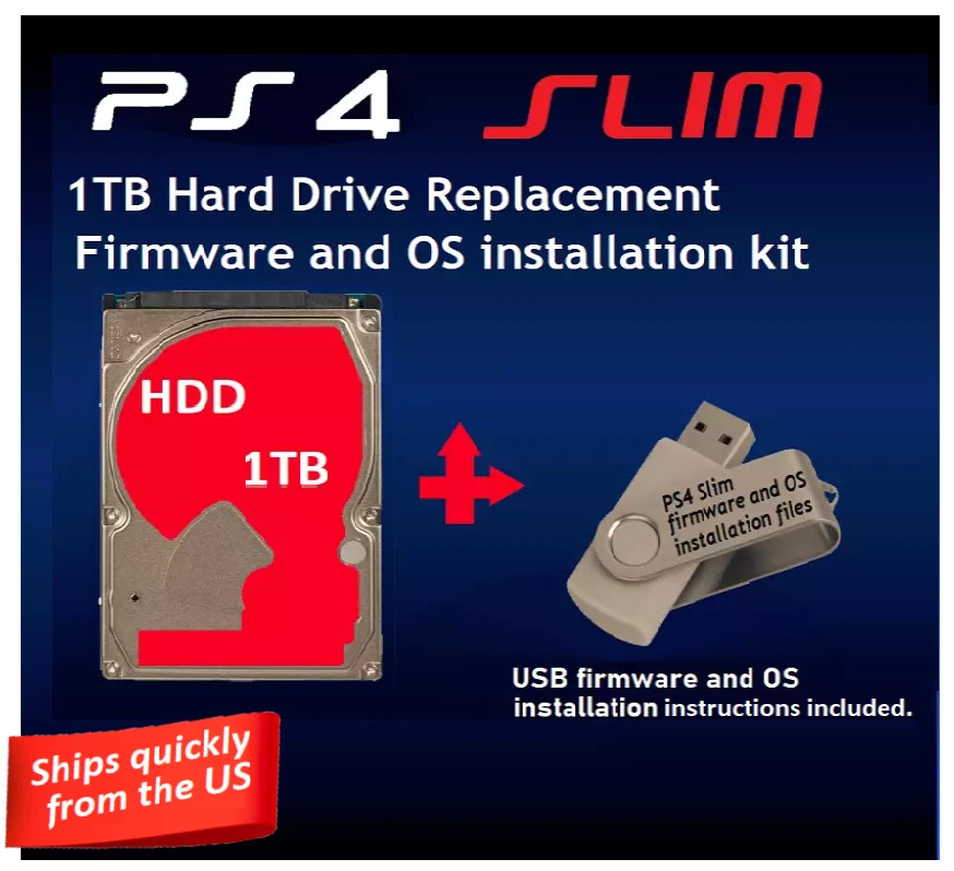 Sony PlayStation 4 Slim Replacement Internal 1TB 2.5" Hard Drive USB OS Firmware