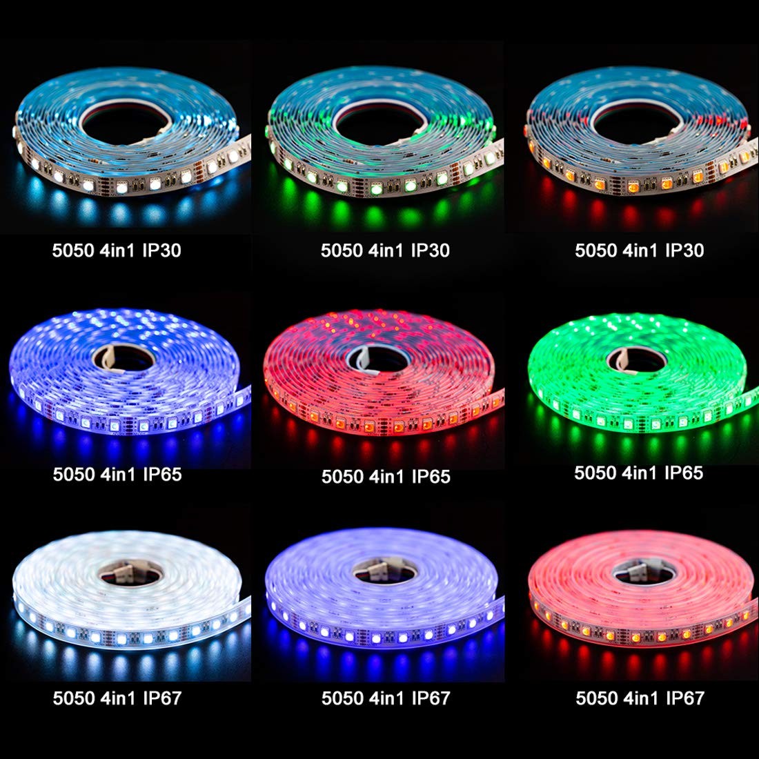 5050 RGBW RGB+Cool White6000K-7000K 4 Colors in 1 LED Tape Light DC12V 5m 16....