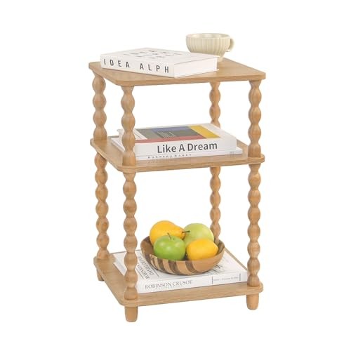 End Table, Modern Side Table with 3 Tier Open Shelf, Small Table Rustic Walnut