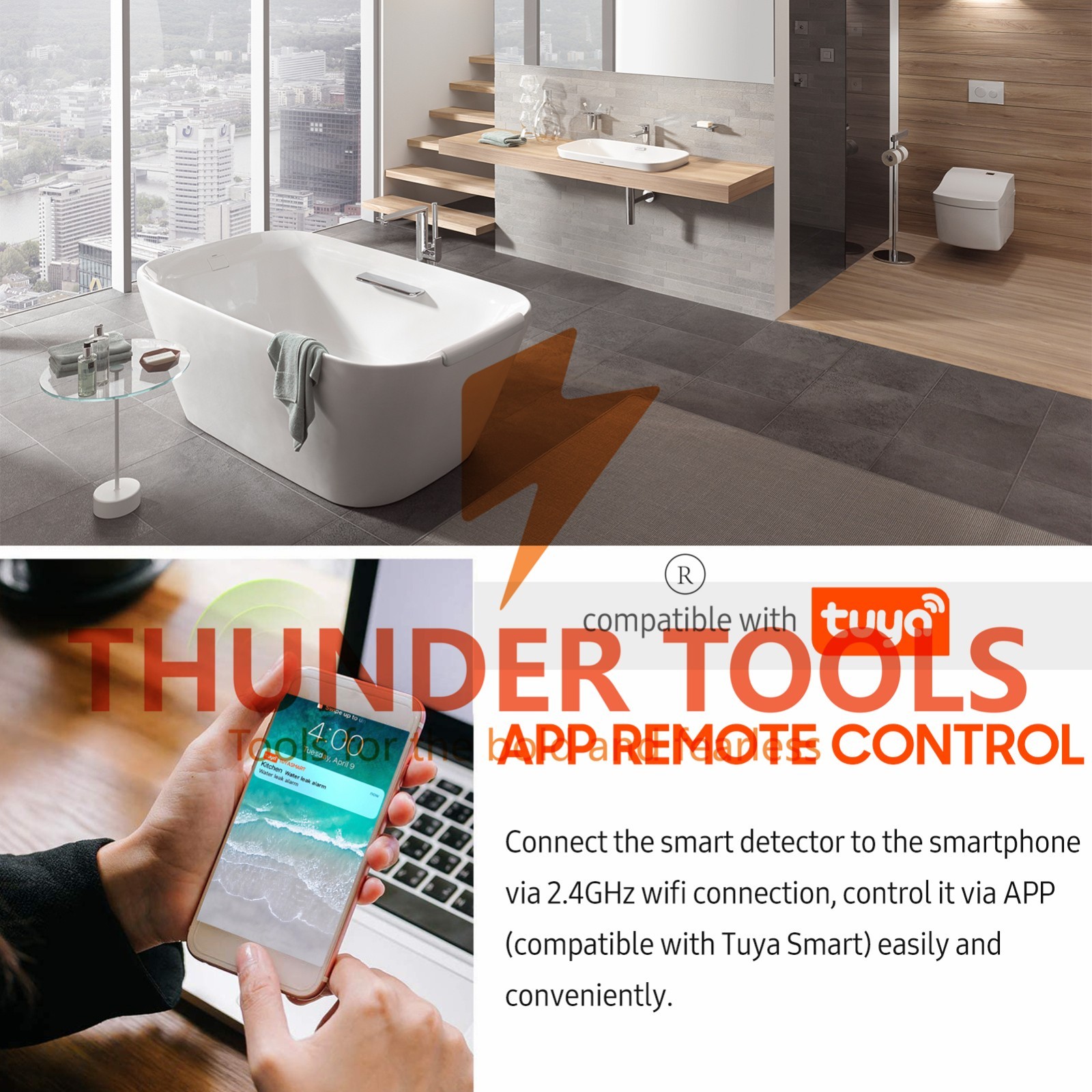 Thunder Tools Wifi Water Leakage Detector Smart Water Sensor APP Control