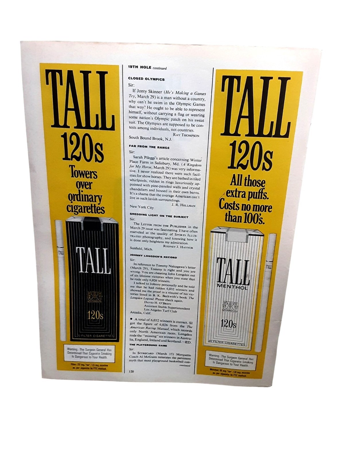 Tall 120s Cigarette 1976 Vintage Print Ad Retro Tobacco Wall Art