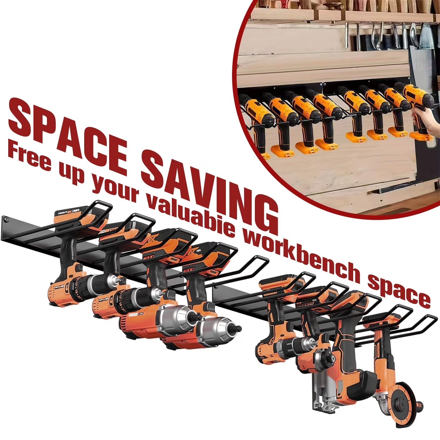 Wall Mounted Drill Holder, Power Tool Organizer, Utility Storage Rack