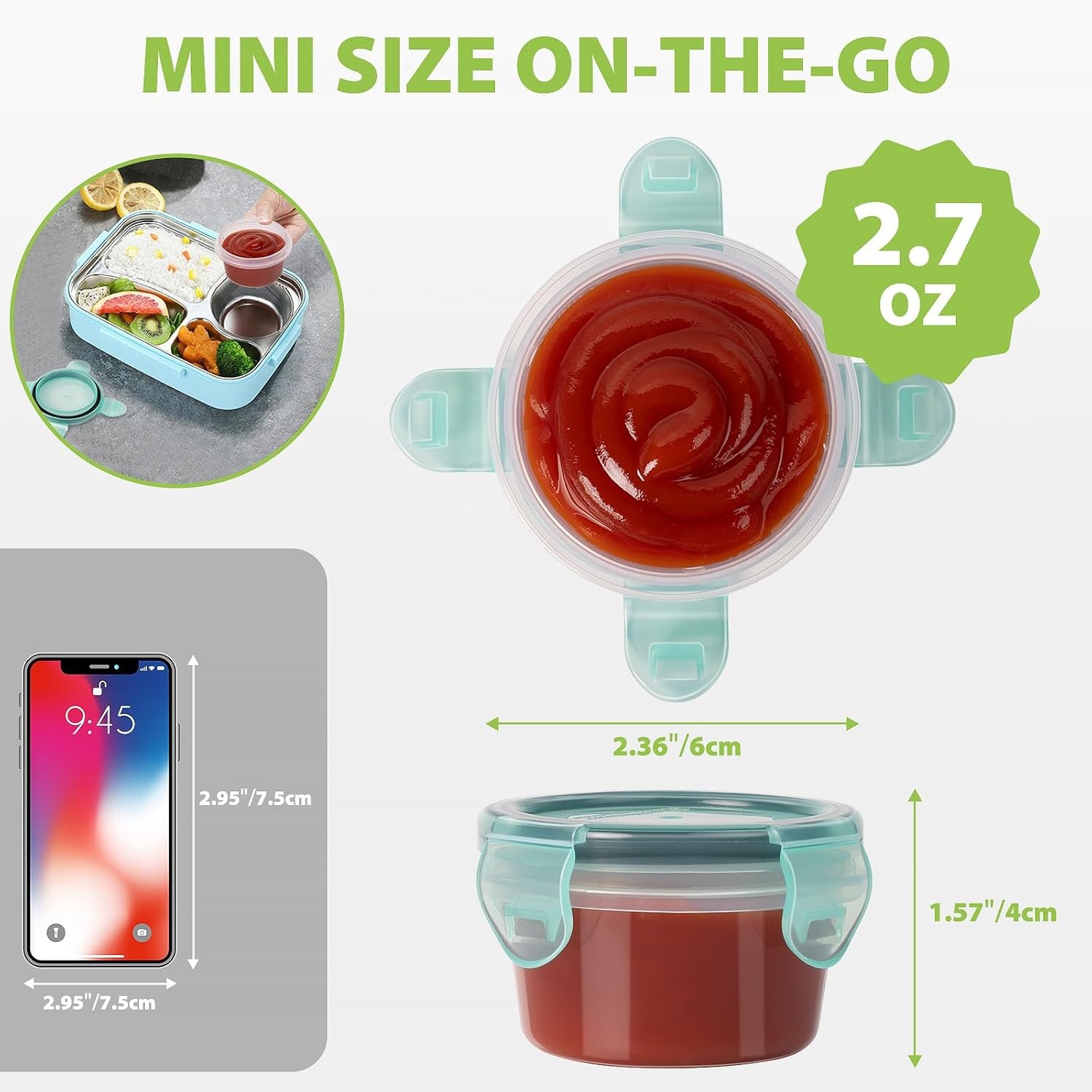 Freshma Salad Dring Container to Go, [6 Pa] 2.7 oz Small Condiment